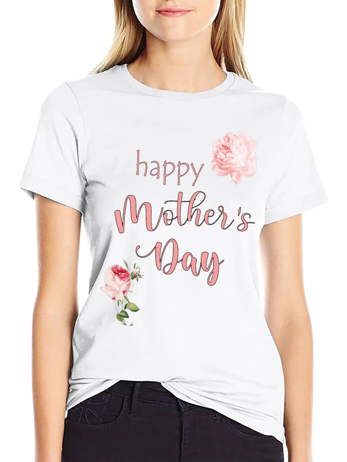 Camiseta Negra Feliz D¨ªa de la Madre con Rosas