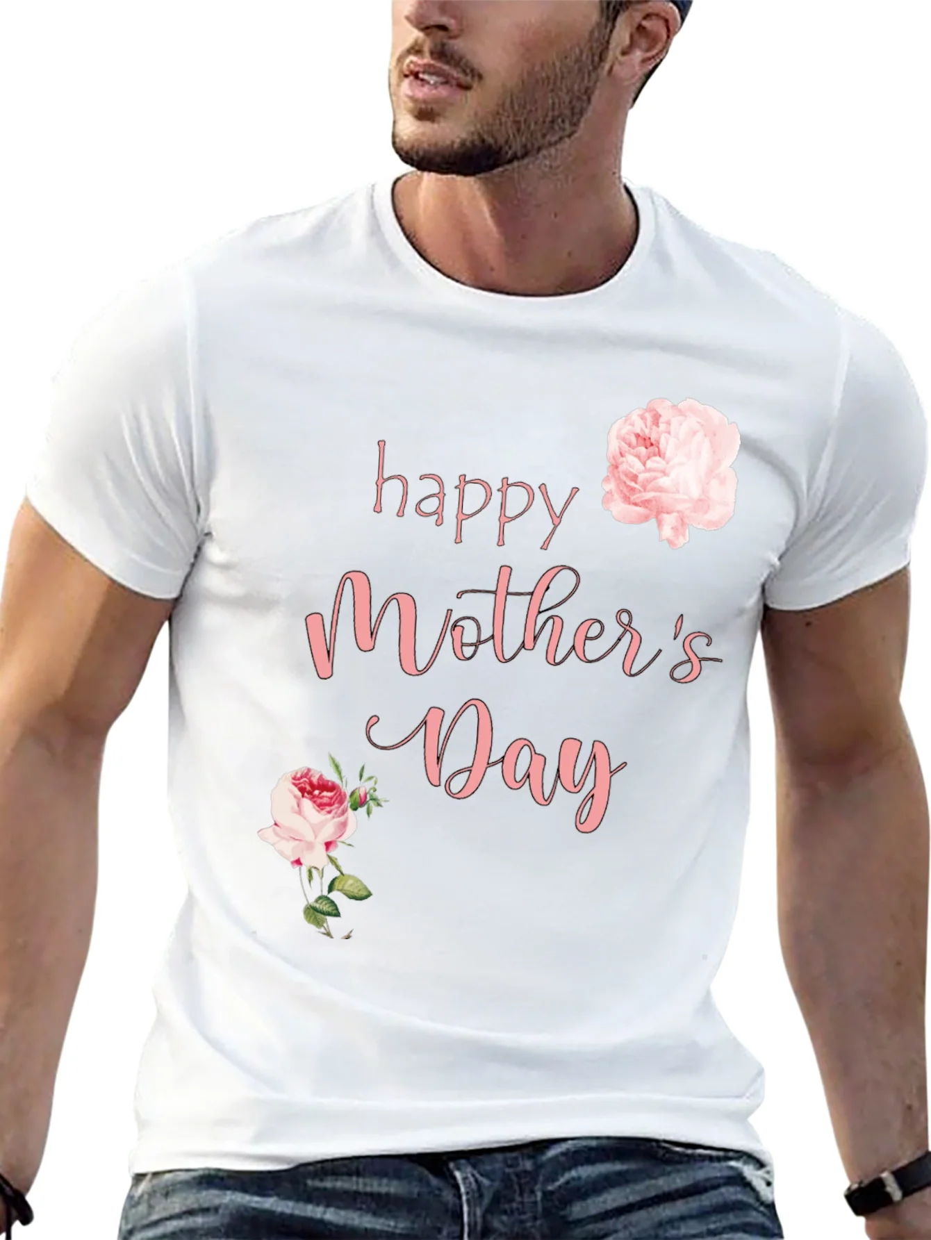 Camiseta Negra Feliz D¨ªa de la Madre con Rosas