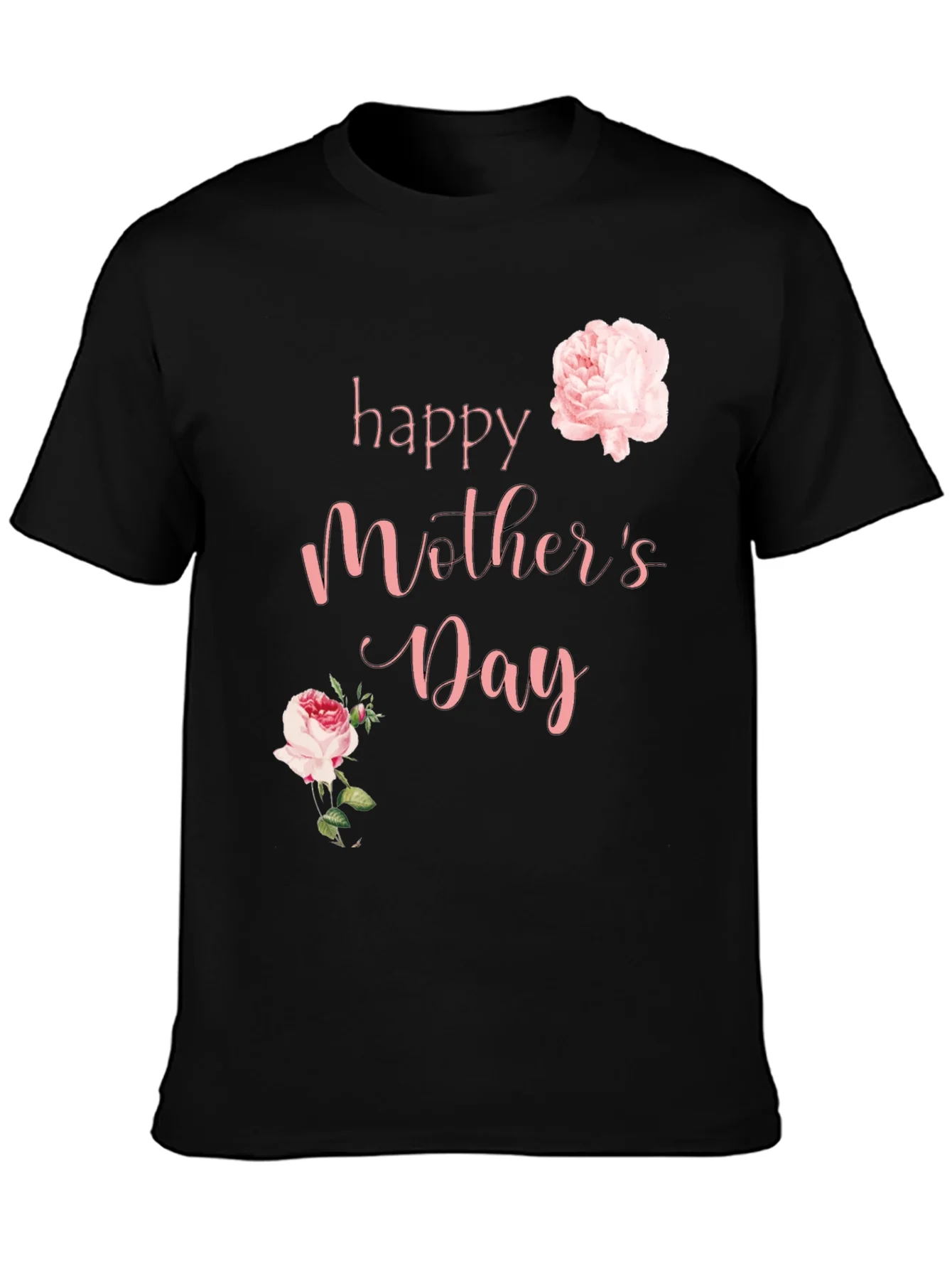 Camiseta Negra Feliz D¨ªa de la Madre con Rosas