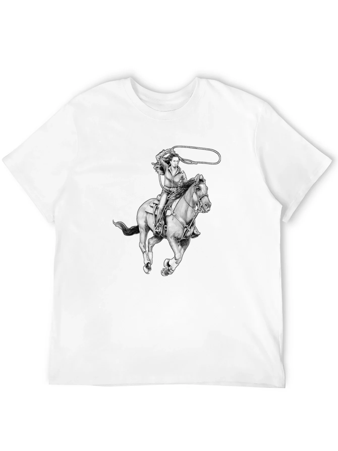 Camiseta Negra con Dise?o Vaquera a Caballo