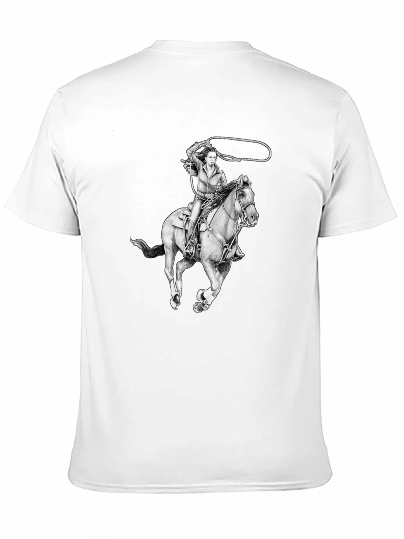Camiseta Negra con Dise?o Vaquera a Caballo