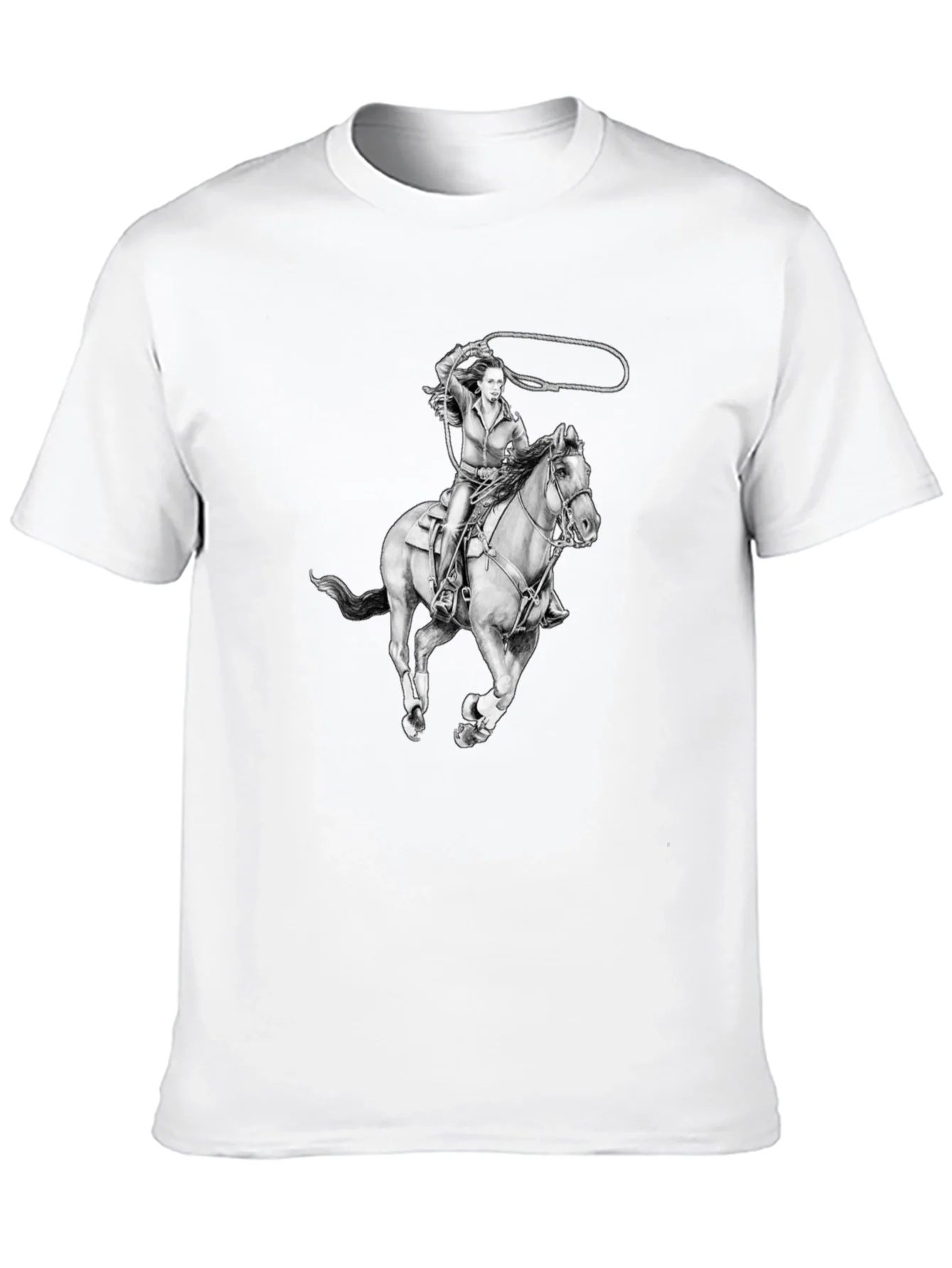 Camiseta Negra con Dise?o Vaquera a Caballo