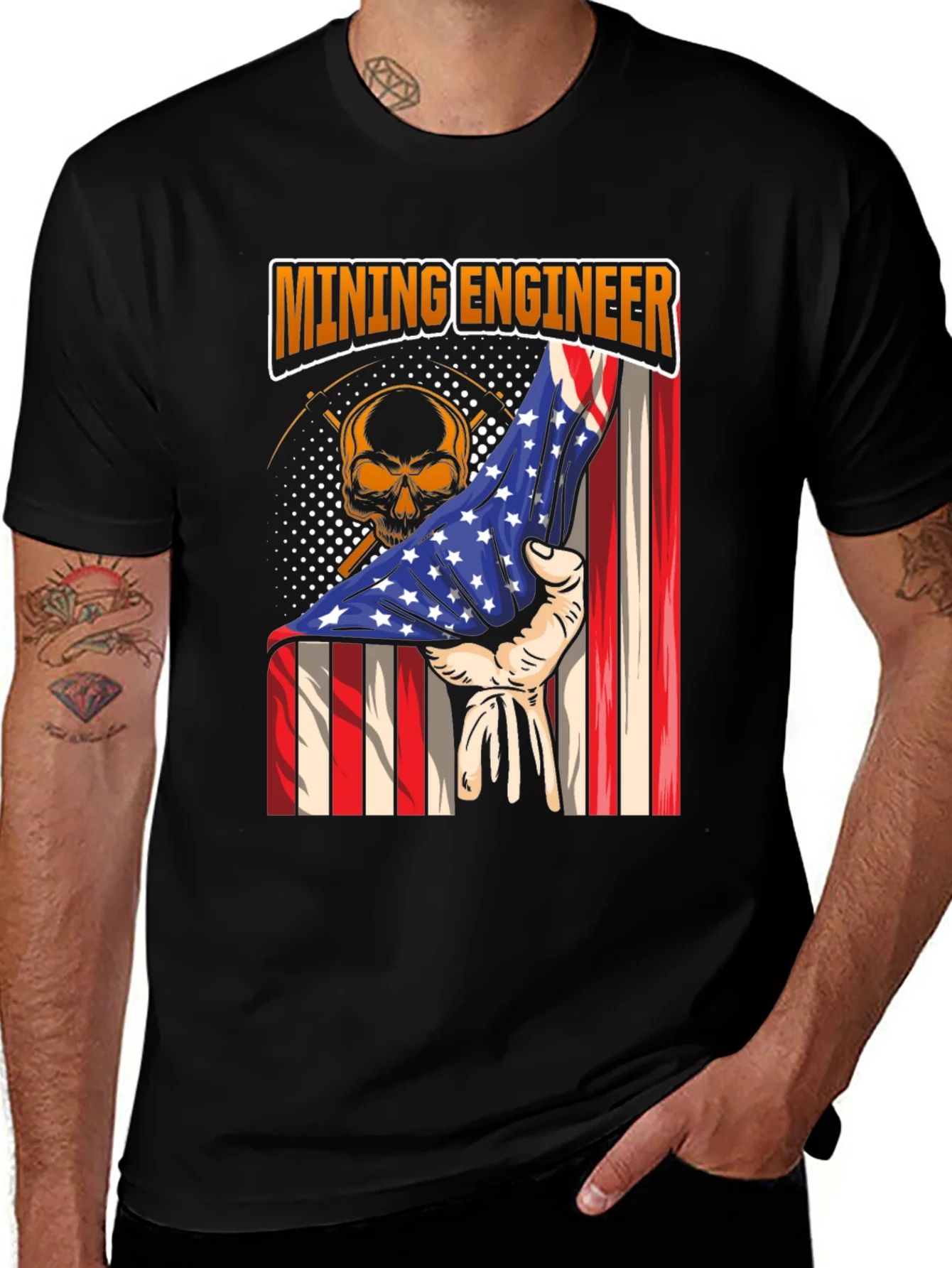 Rebbecca Mining Engineer American Flag Skull T-Shirt