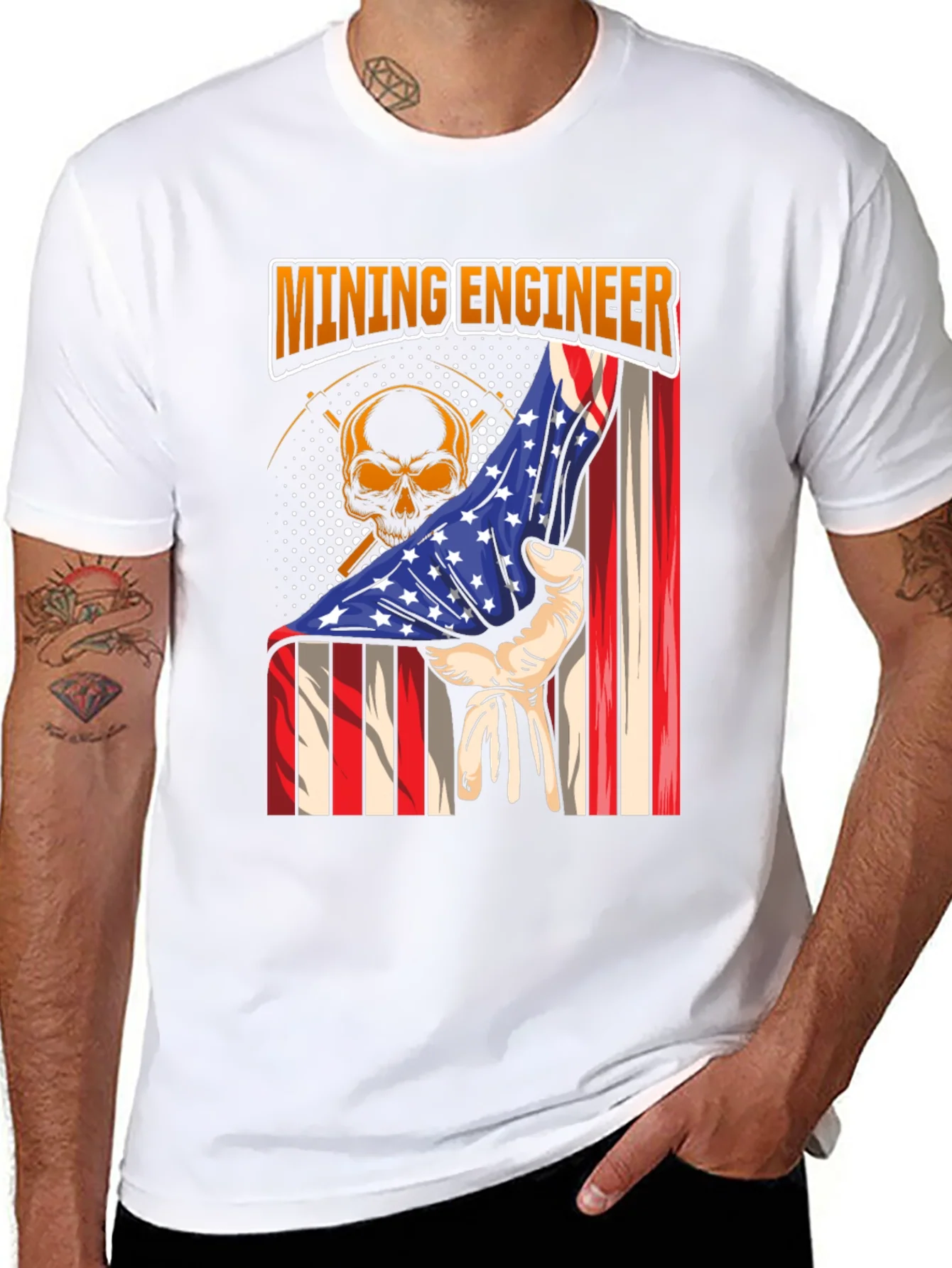 Rebbecca Mining Engineer American Flag Skull T-Shirt