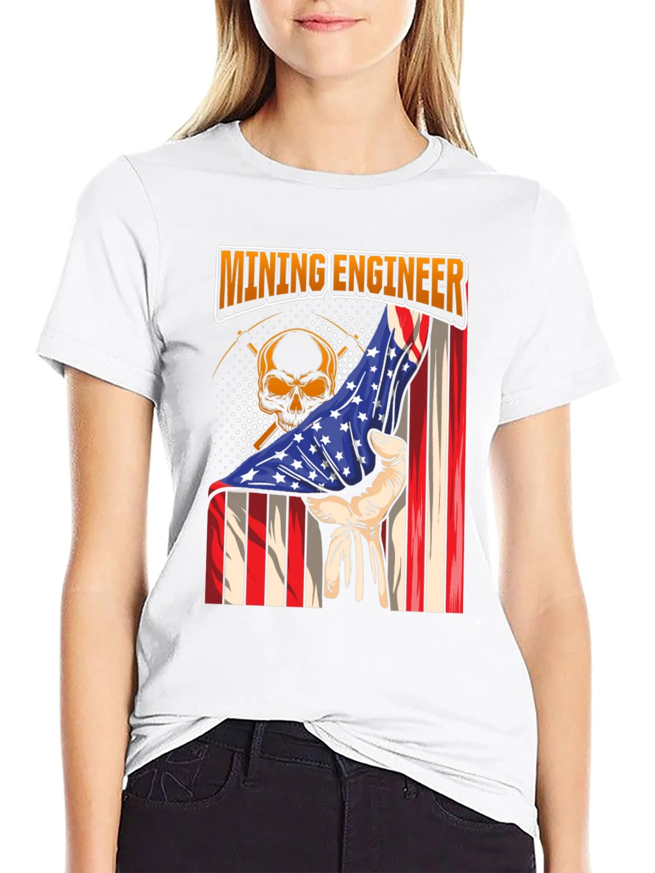 Rebbecca Mining Engineer American Flag Skull T-Shirt