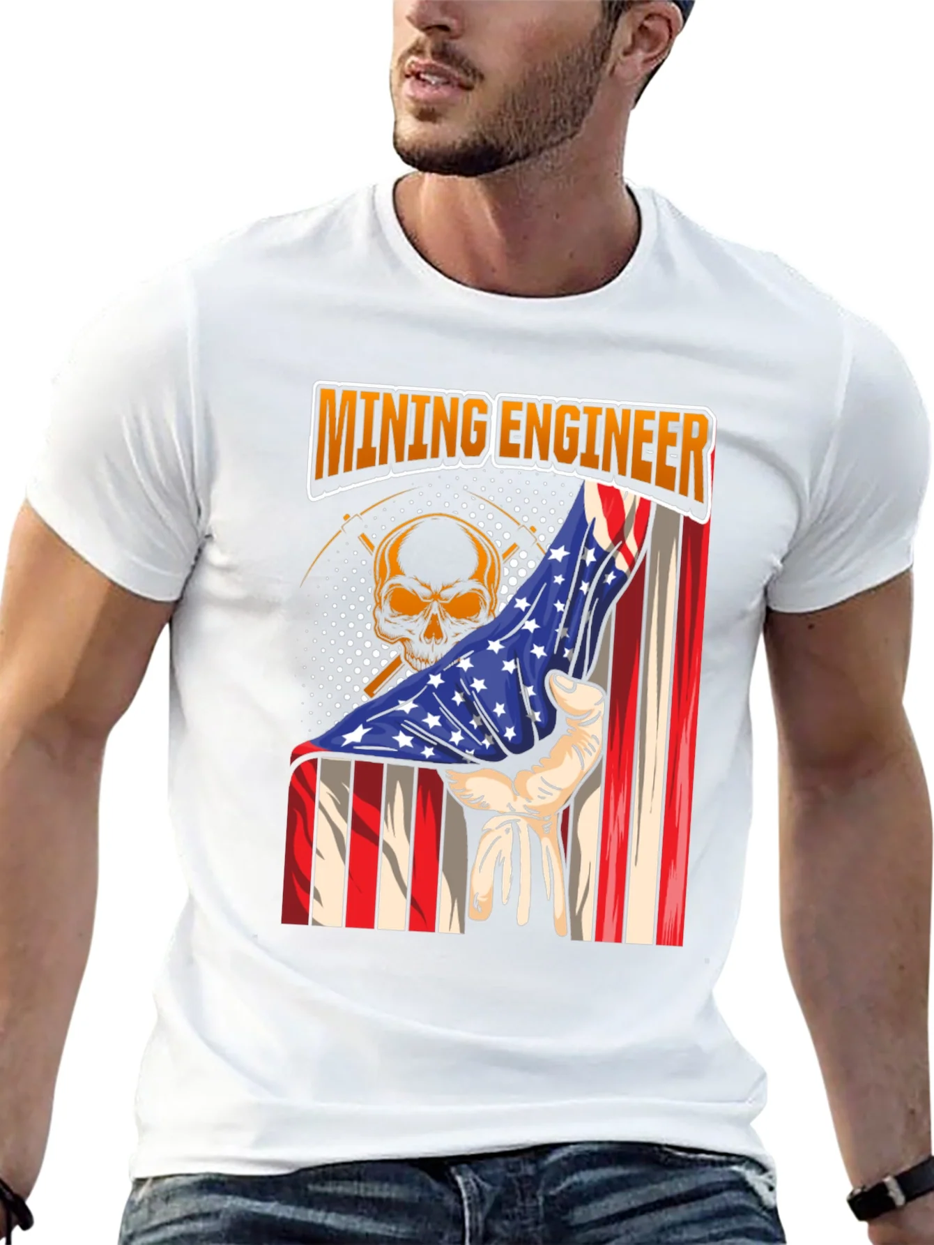Rebbecca Mining Engineer American Flag Skull T-Shirt