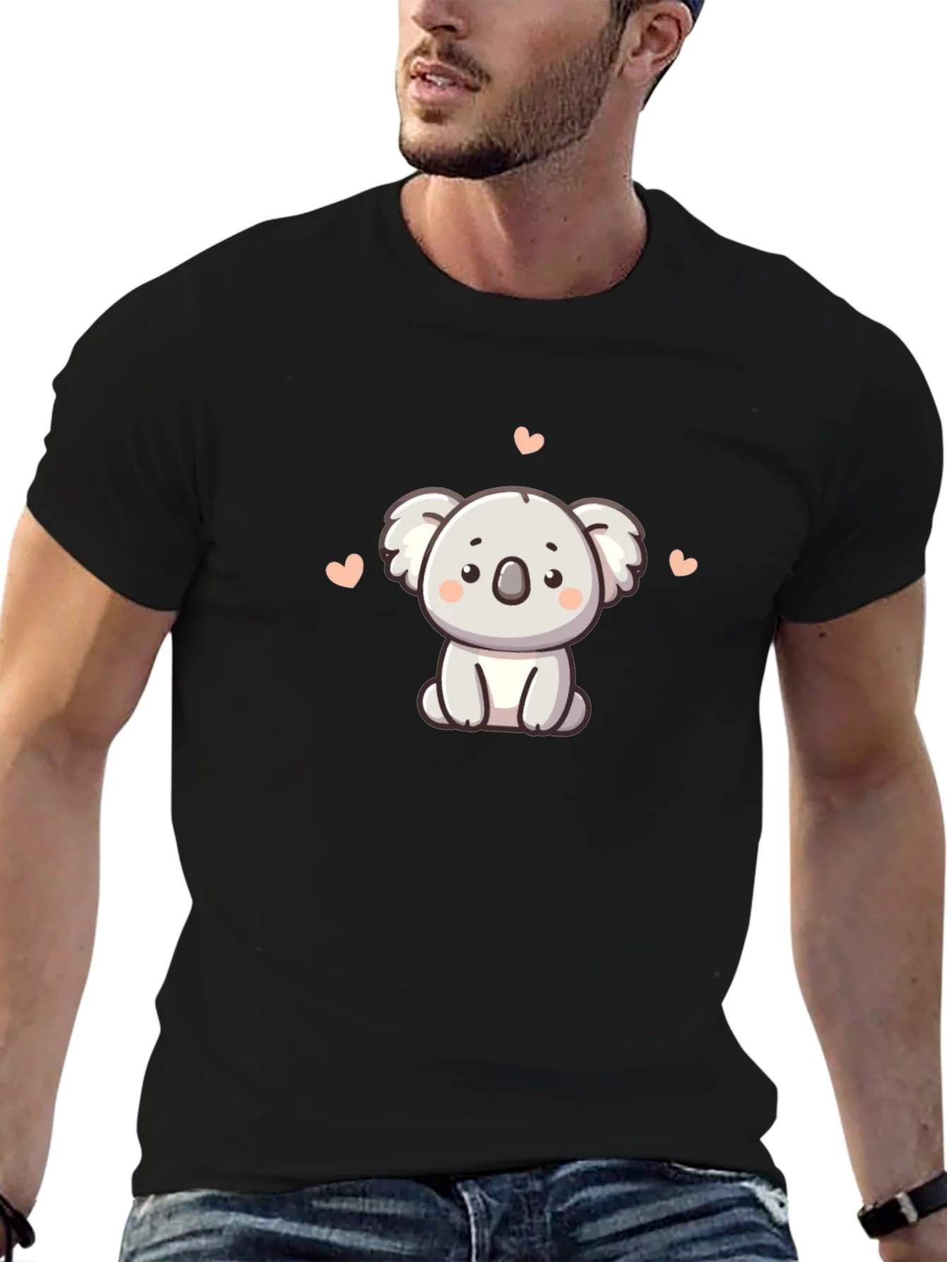 Camiseta Negra con Adorable Koala de Dibujos Animados