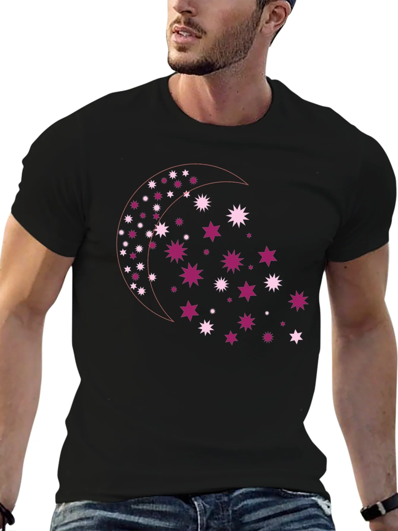 Rebbecca Celestial Star Moon Graphic Tee - Black