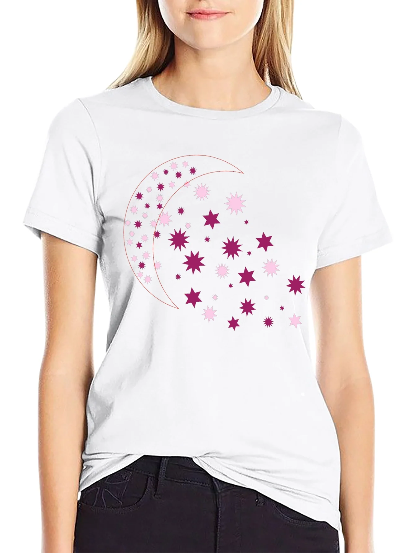 Rebbecca Celestial Star Moon Graphic Tee - Black