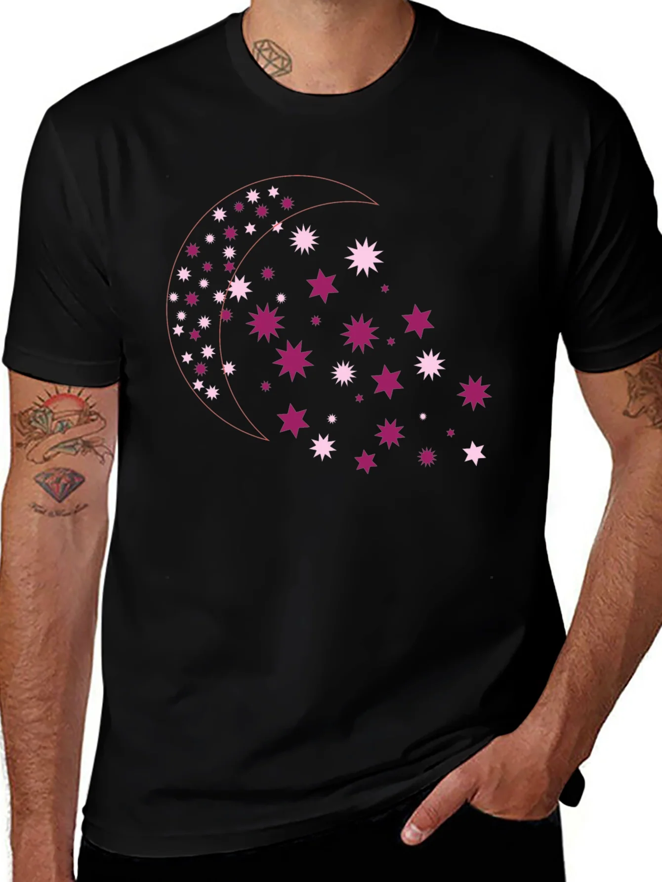Rebbecca Celestial Star Moon Graphic Tee - Black