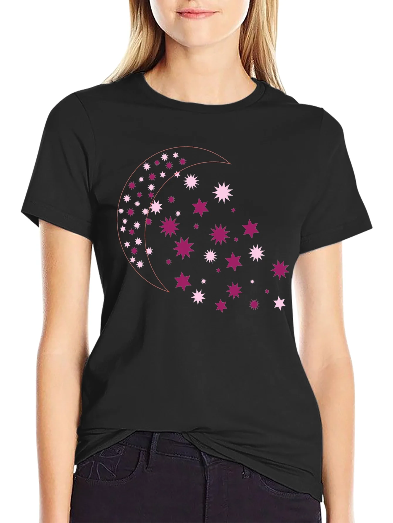 Rebbecca Celestial Star Moon Graphic Tee - Black