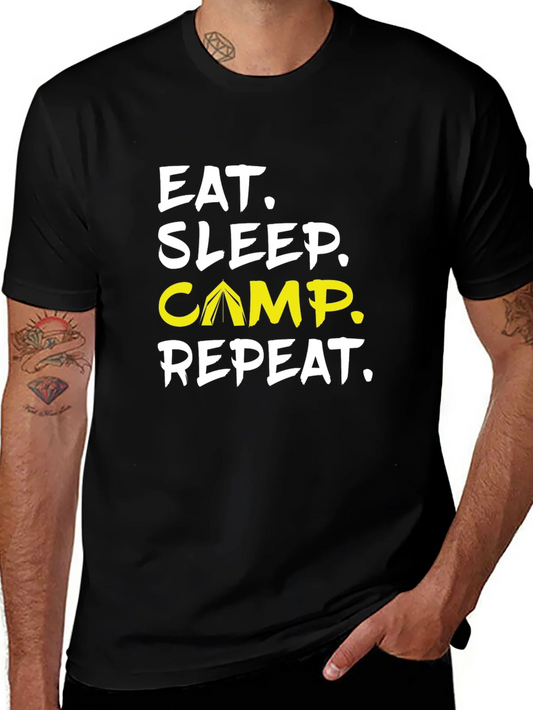 Camiseta Negra Eat Sleep Camp Repeat