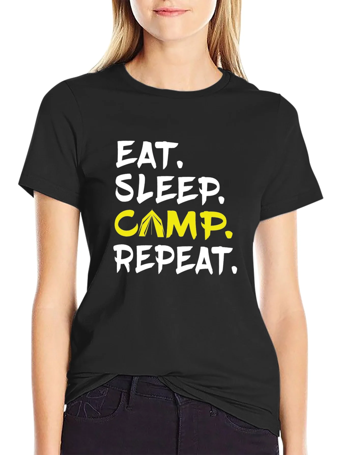 Camiseta Negra Eat Sleep Camp Repeat