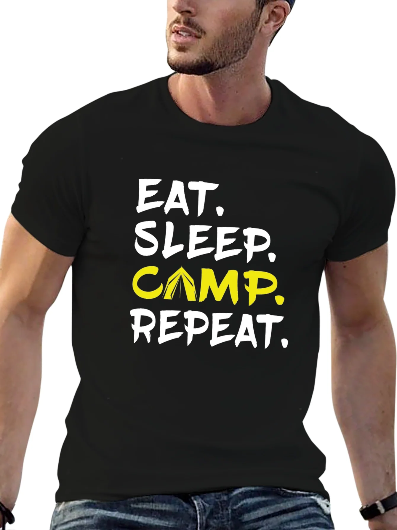 Camiseta Negra Eat Sleep Camp Repeat
