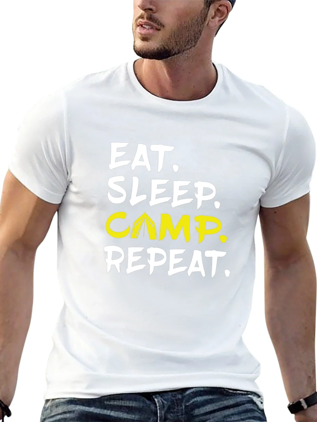 Camiseta Negra Eat Sleep Camp Repeat