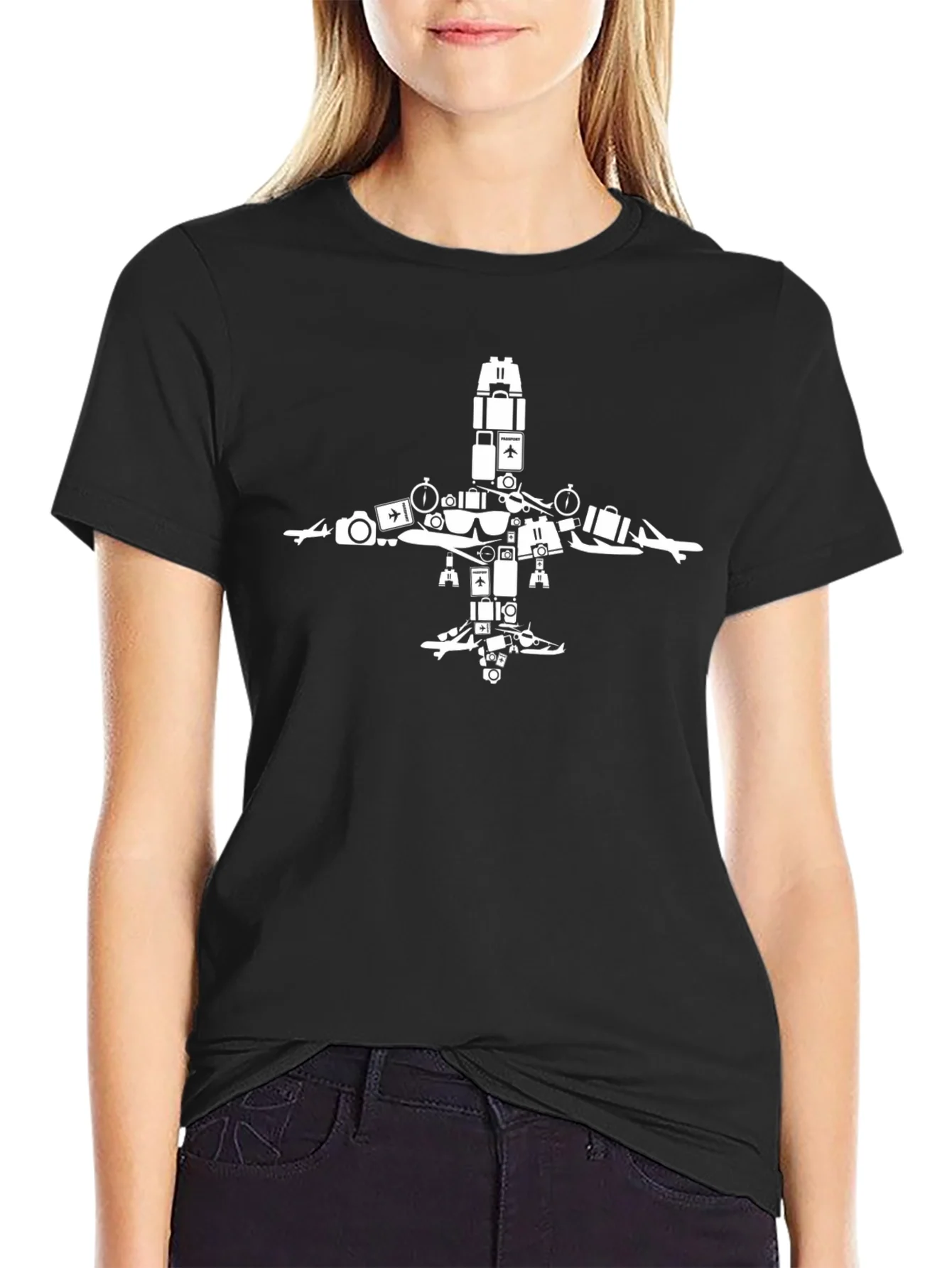 Rebbecca Travel Airplane Graphic Tee - Black