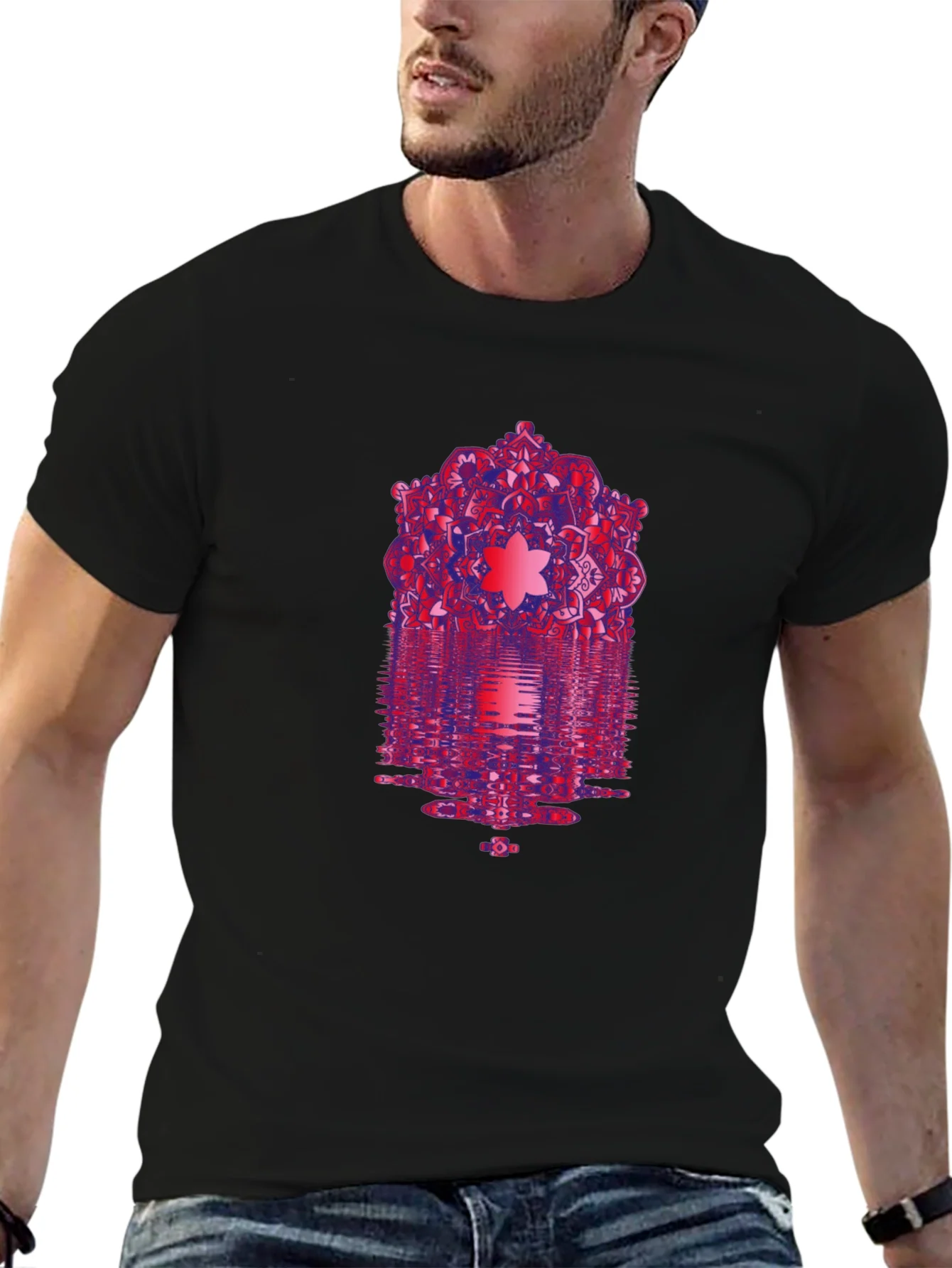 Camiseta Negra con Dise?o Mandala Abstracto