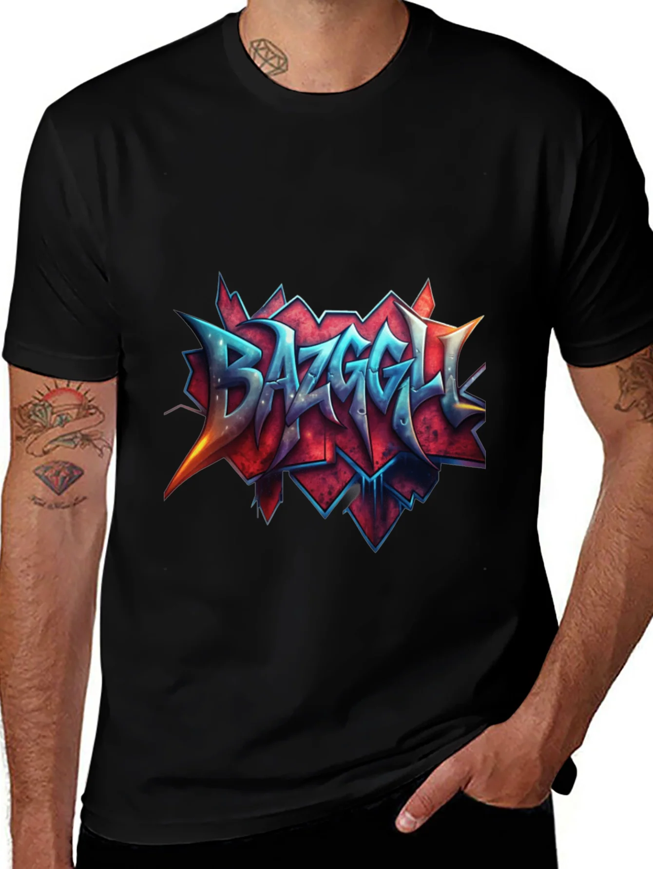 Camiseta Negra con Dise?o Gr¨¢fico Bazzgell