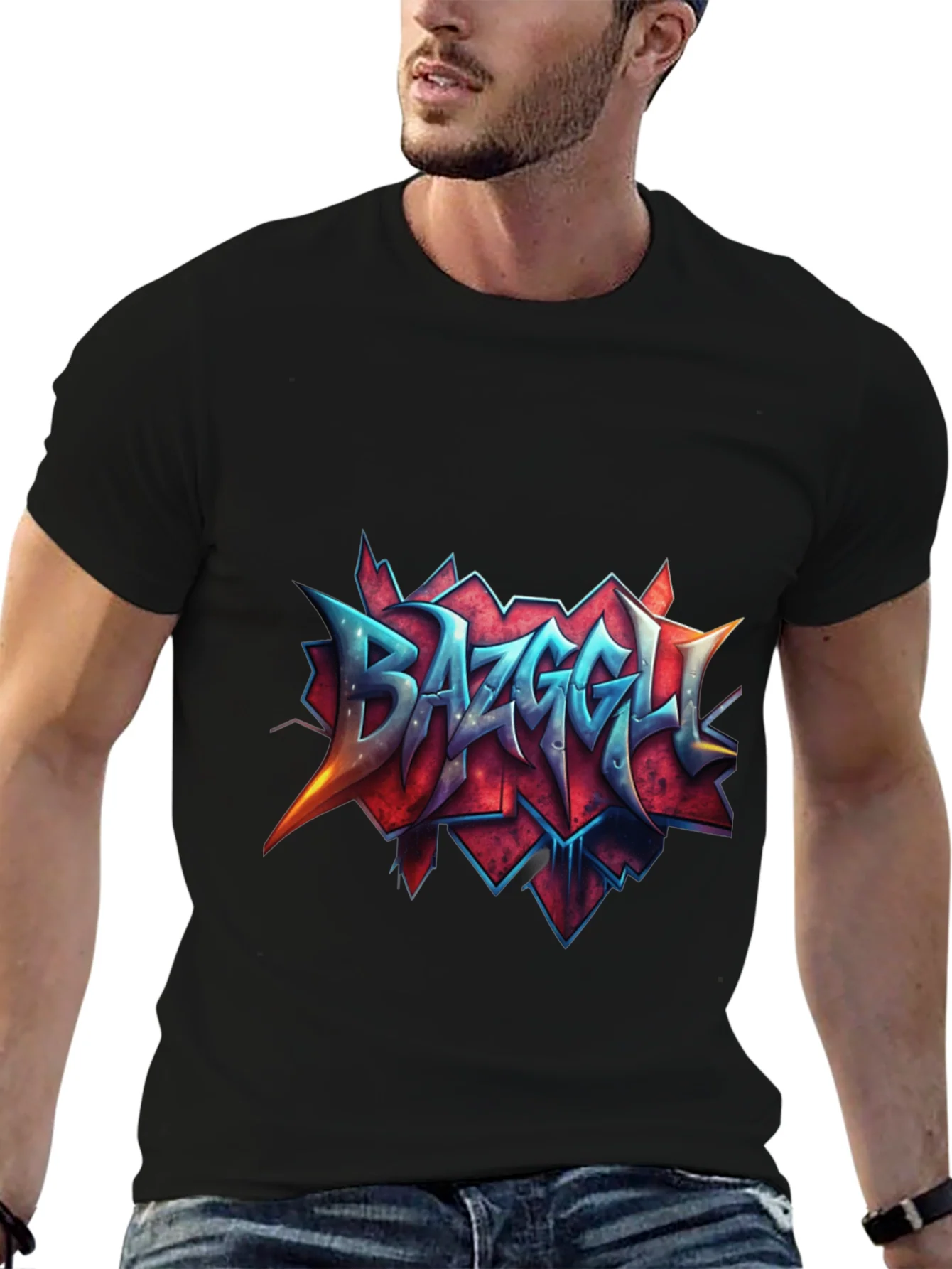 Camiseta Negra con Dise?o Gr¨¢fico Bazzgell