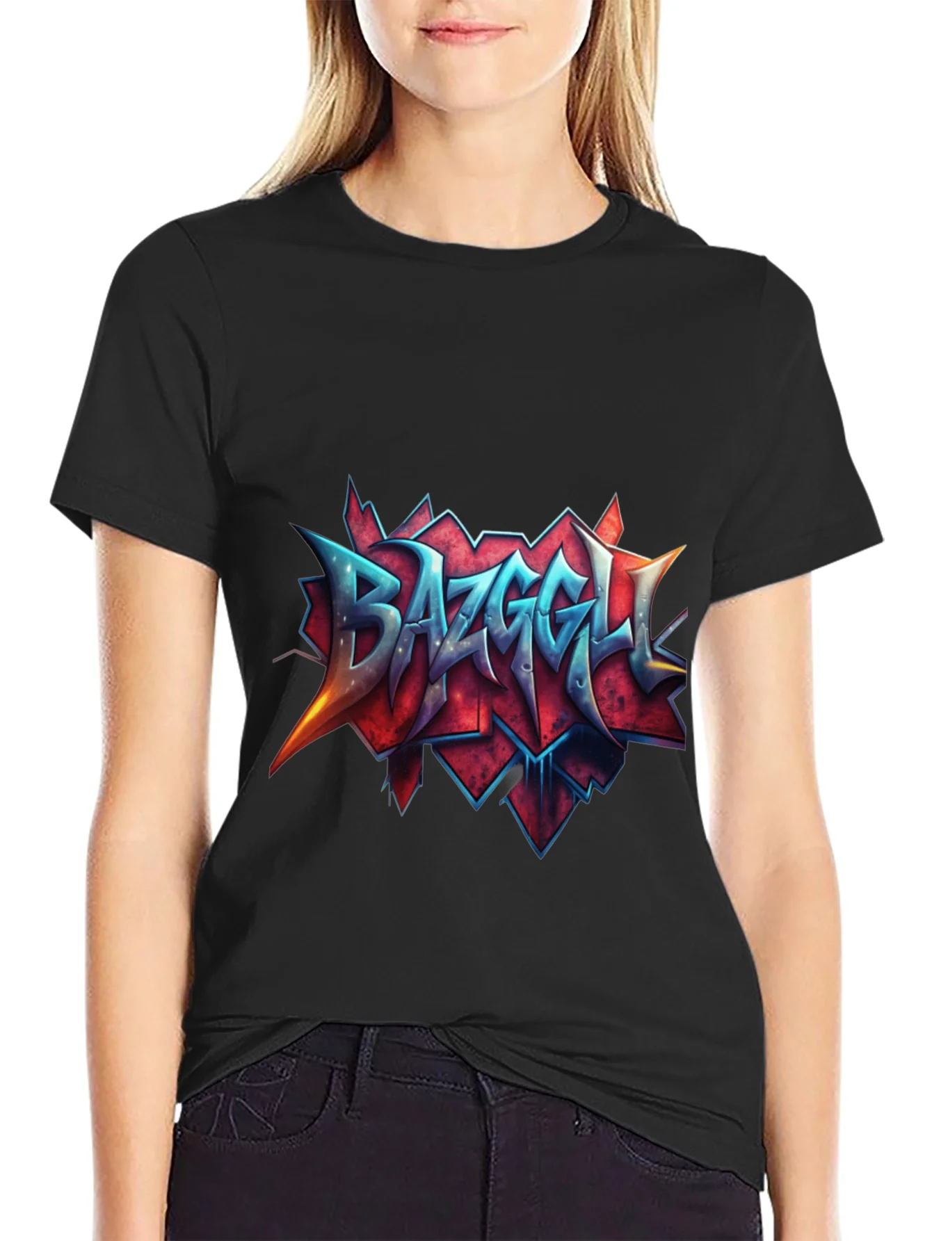 Camiseta Negra con Dise?o Gr¨¢fico Bazzgell
