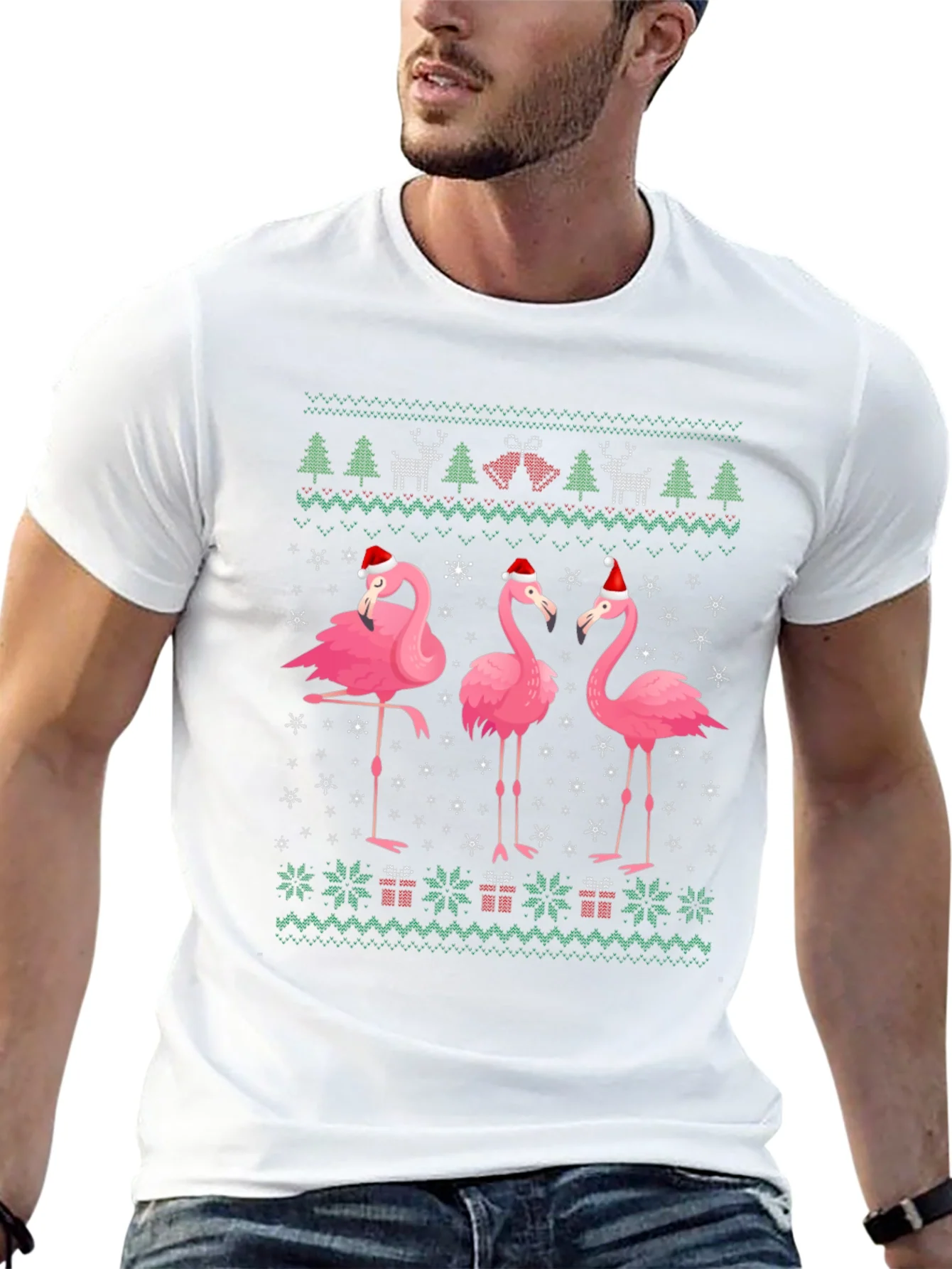 Camiseta Festiva con Flamencos Navide?os