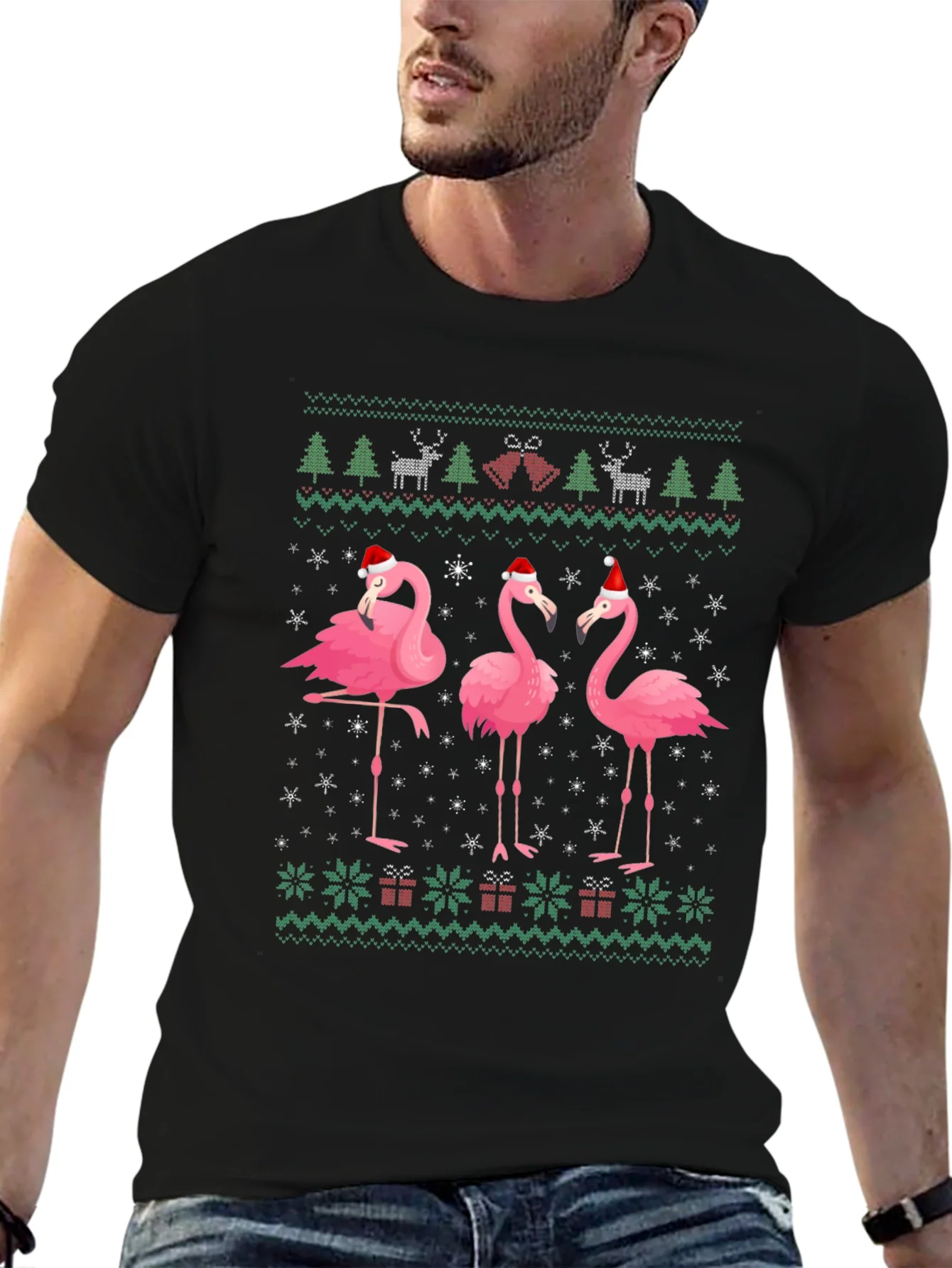 Camiseta Festiva con Flamencos Navide?os