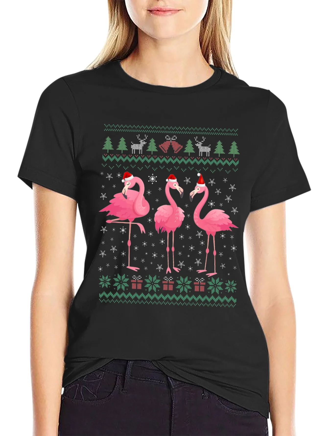 Camiseta Festiva con Flamencos Navide?os