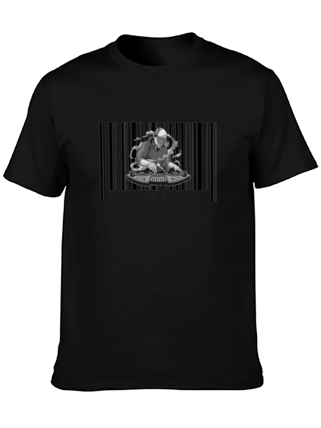 Camiseta Negra Dise?o DJ con C¨®digo de Barras