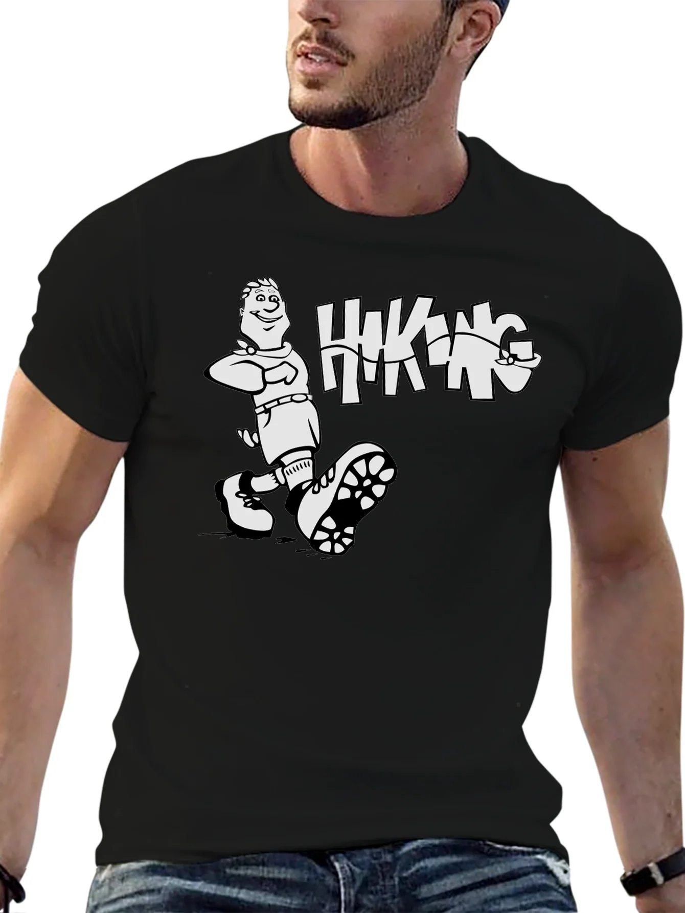 Camiseta Negra Hombre - Dise?o Hiking Divertido
