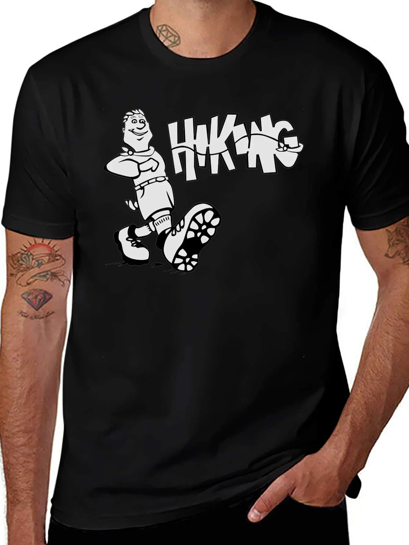 Camiseta Negra Hombre - Dise?o Hiking Divertido