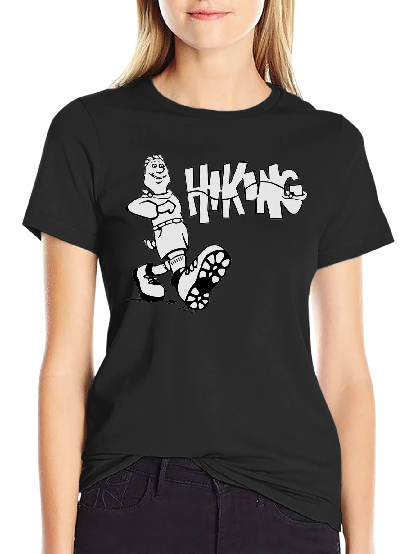 Camiseta Negra Hombre - Dise?o Hiking Divertido