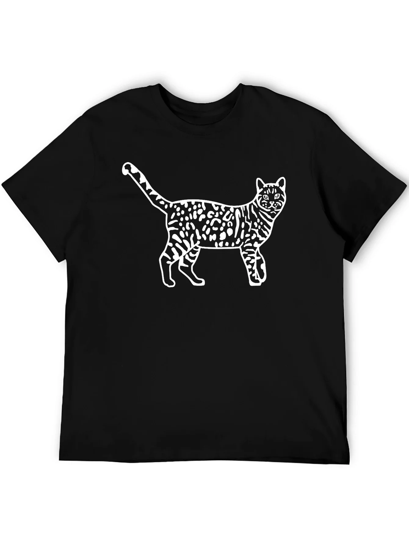 Camiseta Negra con Dise?o de Gato Manchado