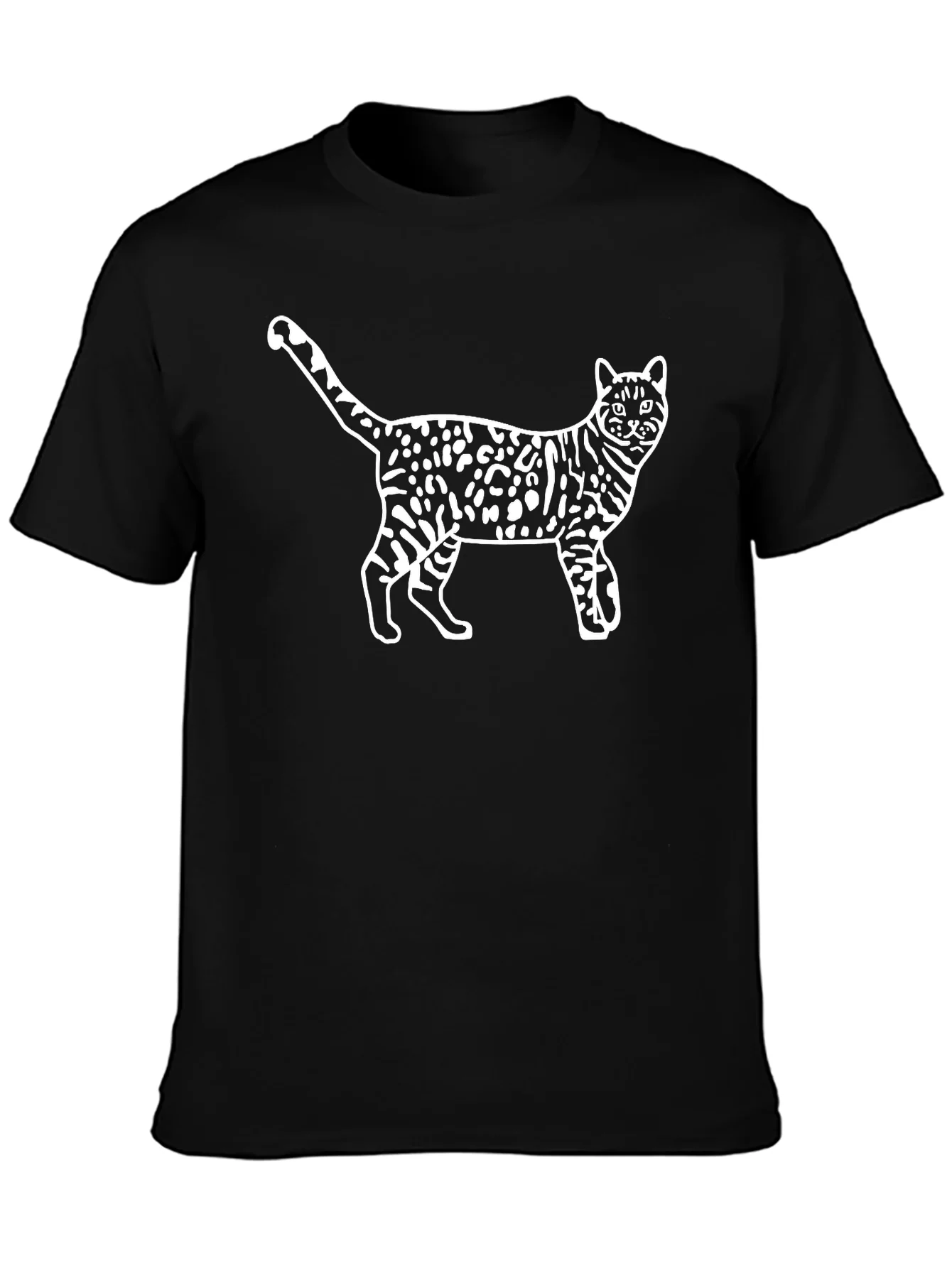 Camiseta Negra con Dise?o de Gato Manchado