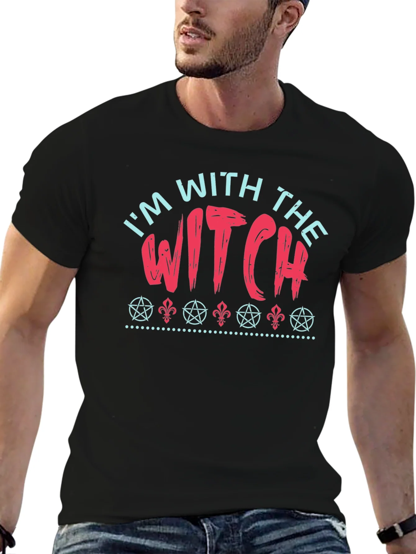 Camiseta Negra Estoy Con La Bruja Dise?o Halloween
