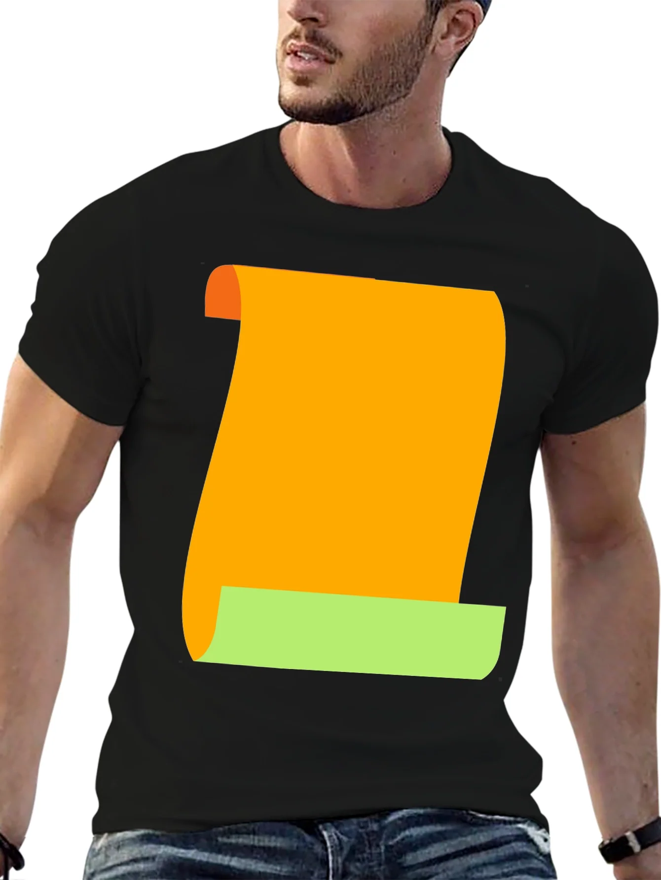 Camiseta Negra con Dise?o Abstracto Naranja y Verde