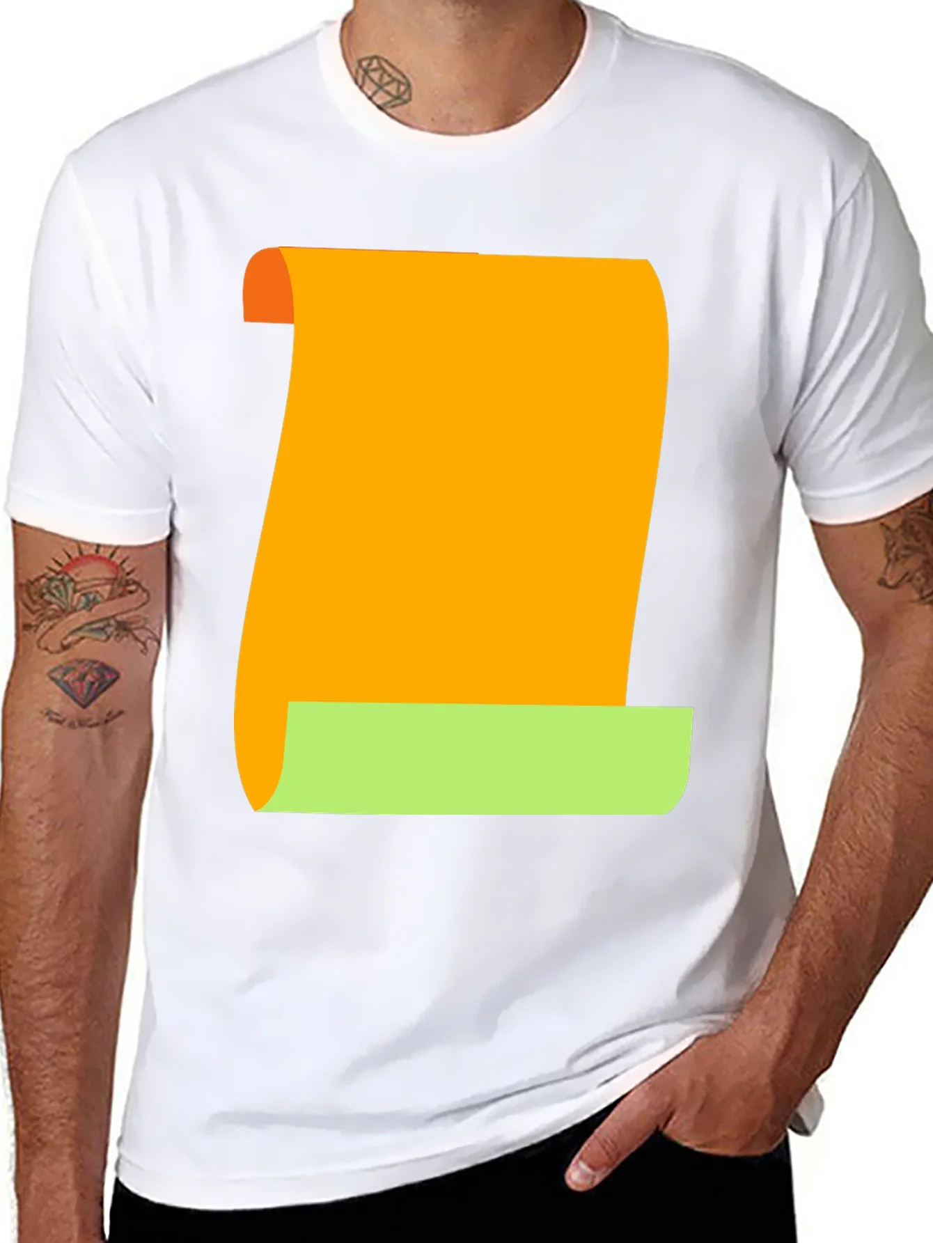 Camiseta Negra con Dise?o Abstracto Naranja y Verde