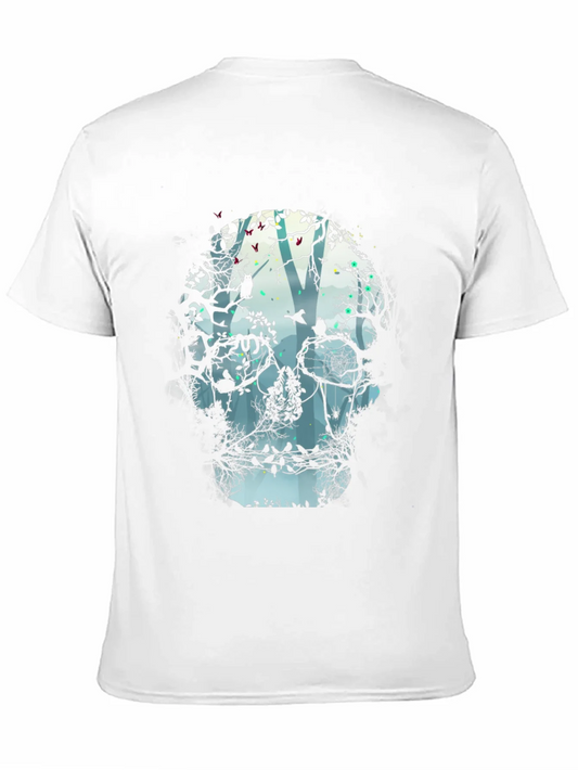 Camiseta Negra con Dise?o de Calavera y Bosque