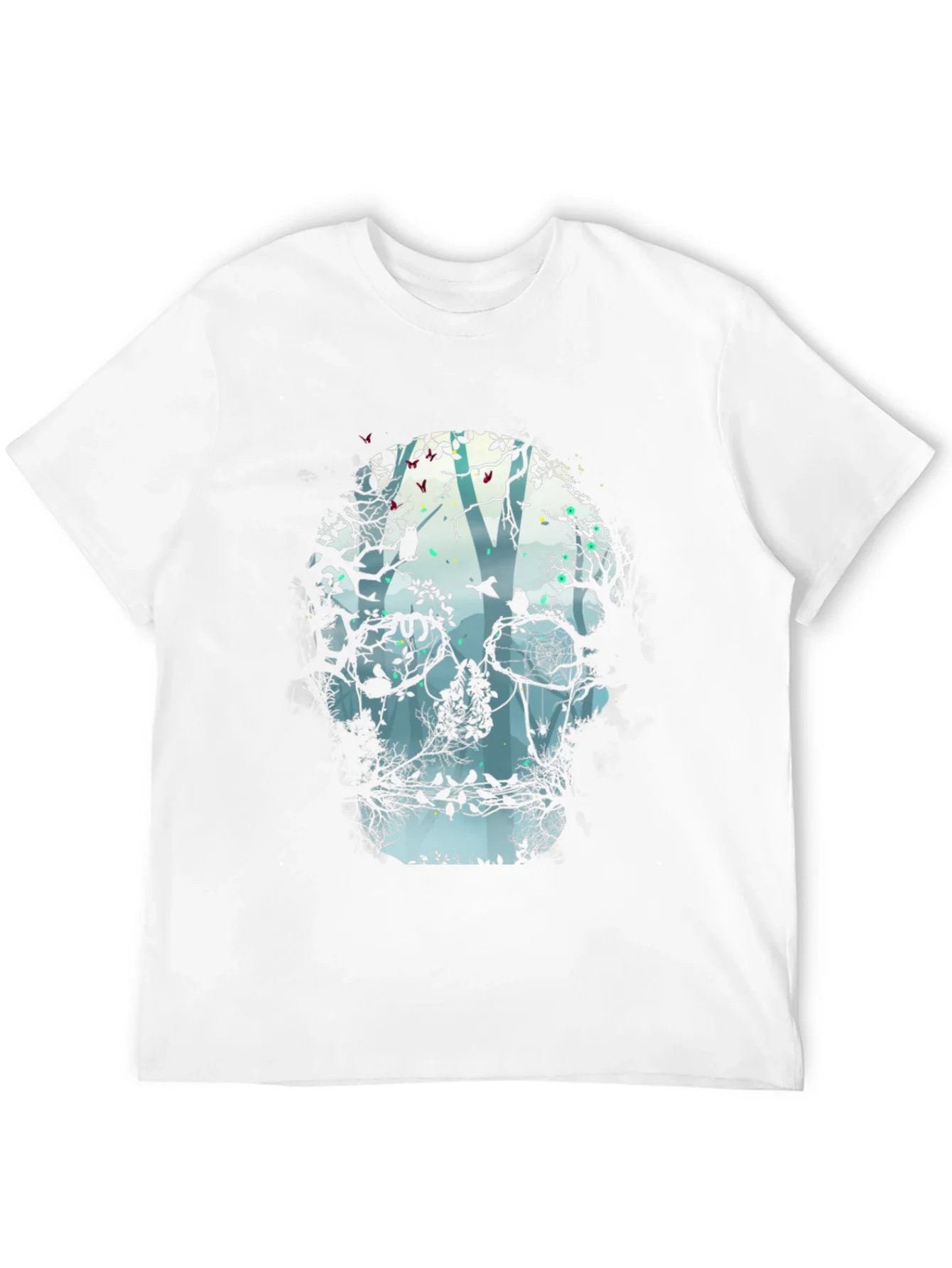 Camiseta Negra con Dise?o de Calavera y Bosque