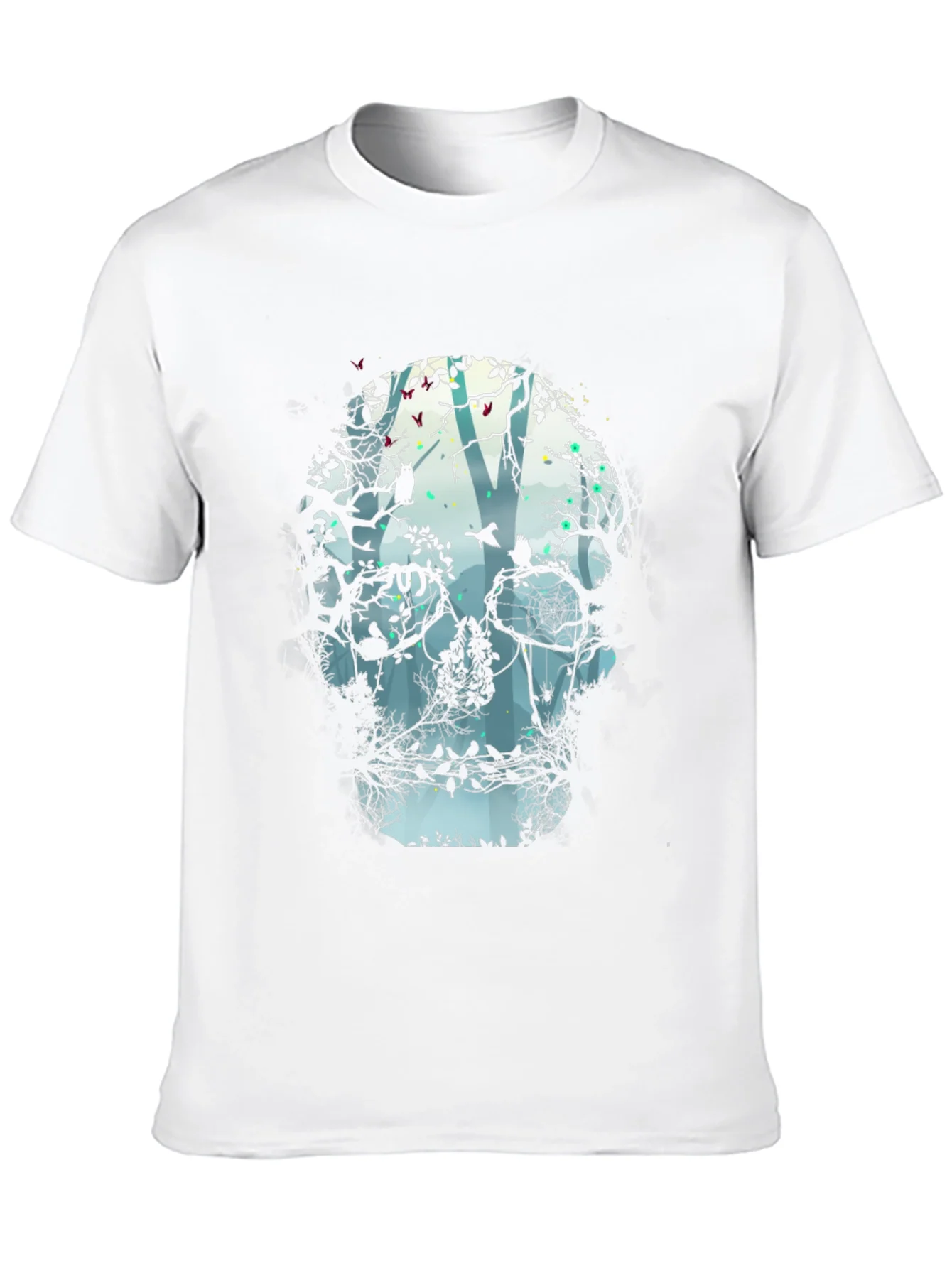 Camiseta Negra con Dise?o de Calavera y Bosque