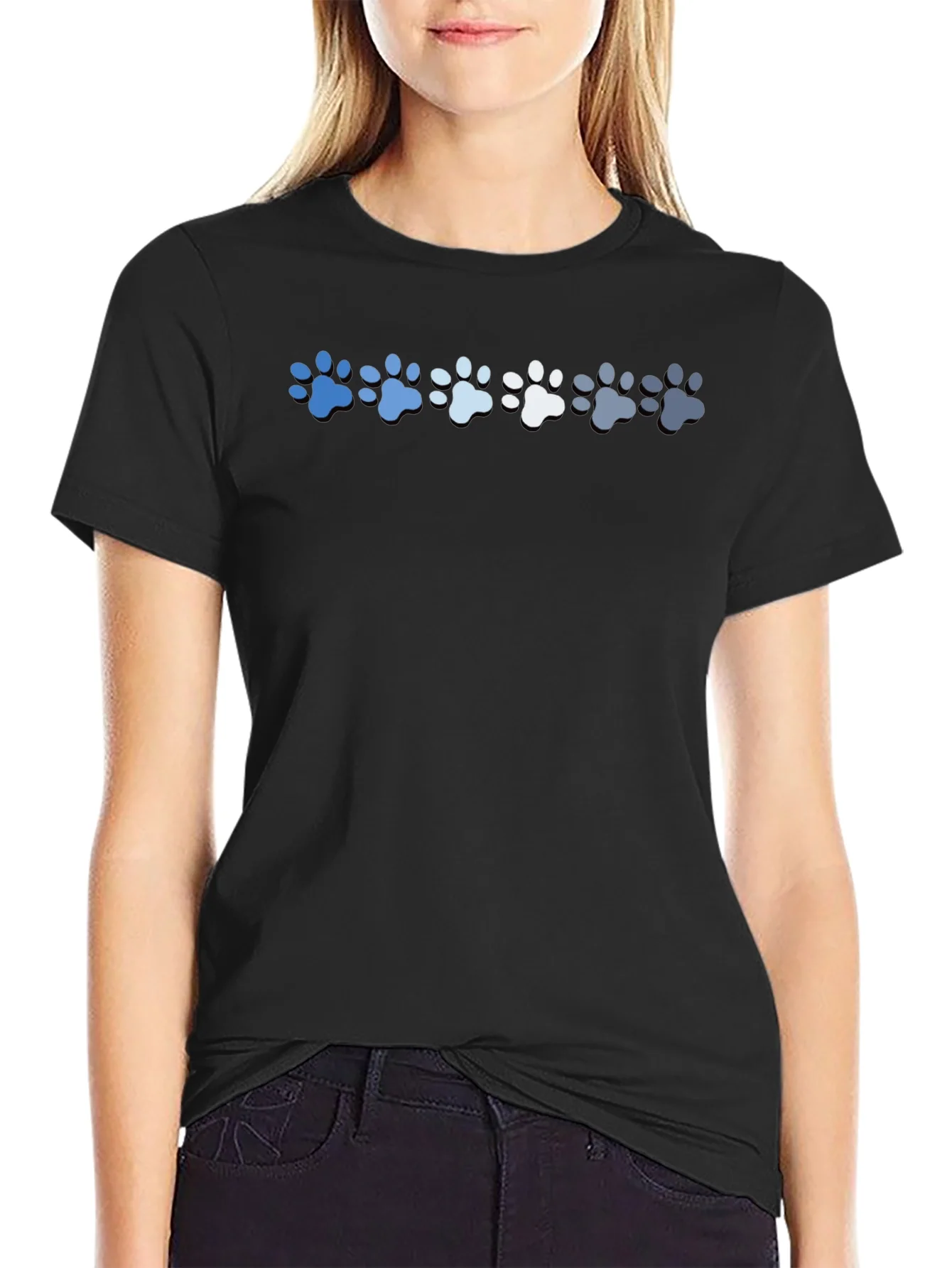 Camiseta Negra con Estampado de Patas de Perro