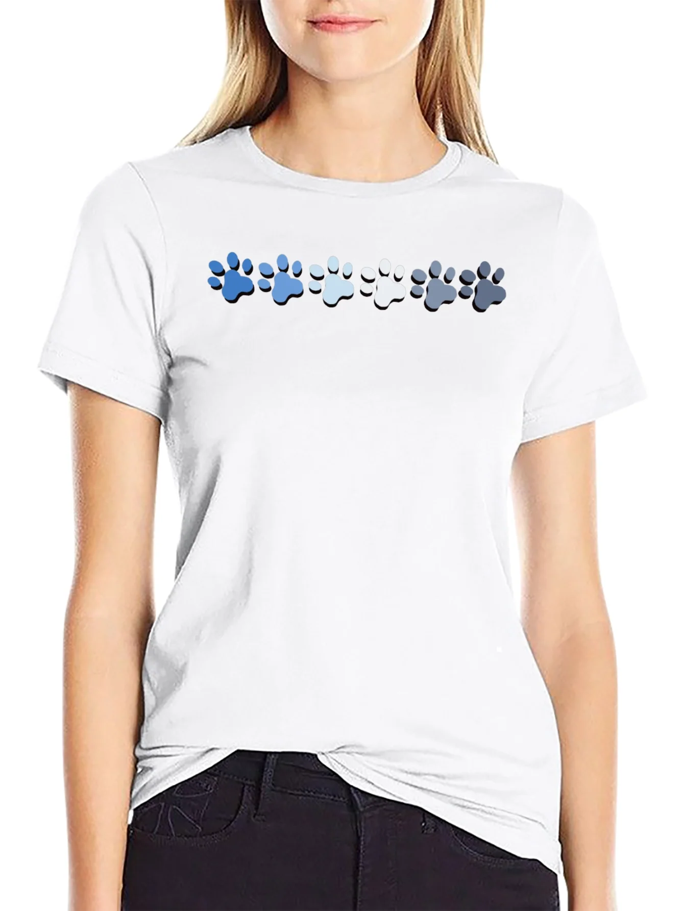 Camiseta Negra con Estampado de Patas de Perro