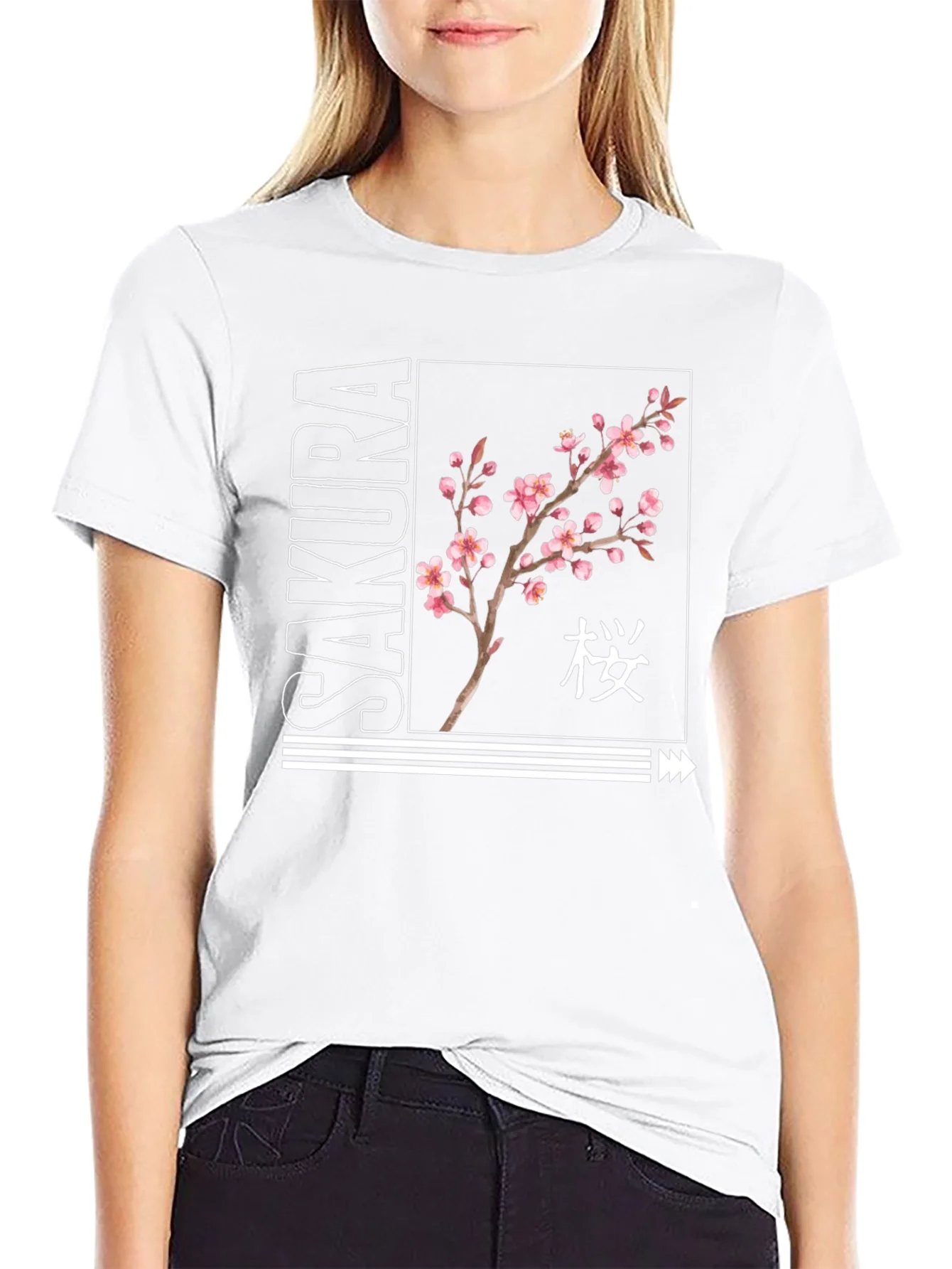 Rebbecca Sakura Blossom Black Graphic T-Shirt