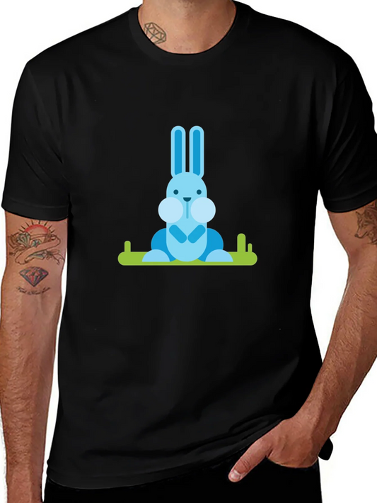 Camiseta Negra con Conejo Azul de Dise?o Gr¨¢fico