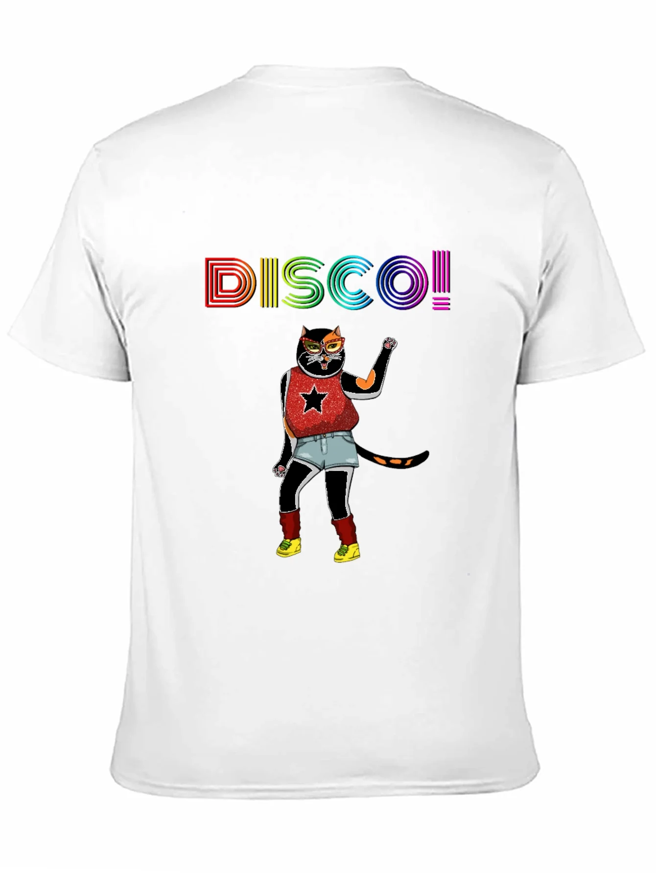 Camiseta Negra Disco Gato Divertido