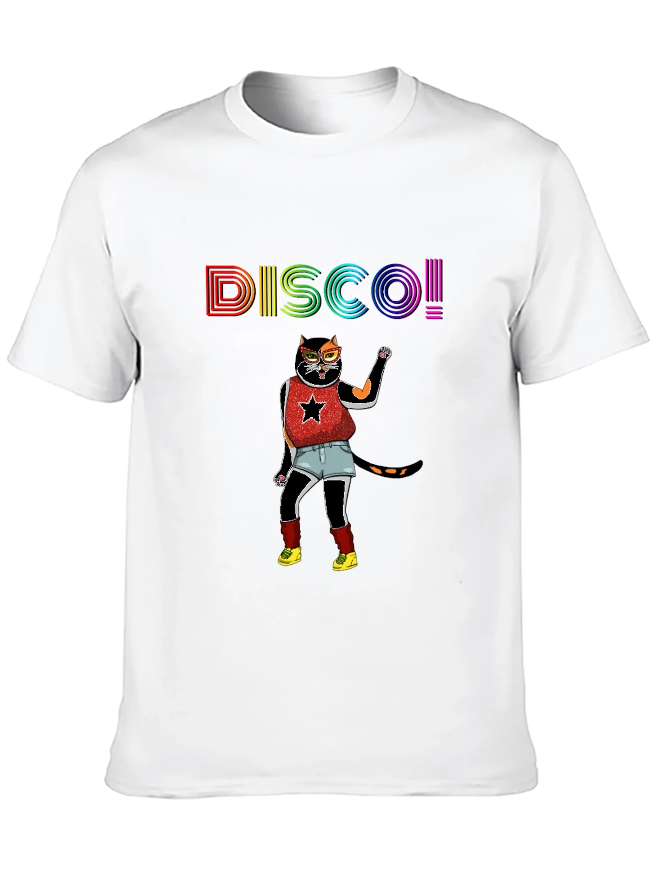 Camiseta Negra Disco Gato Divertido