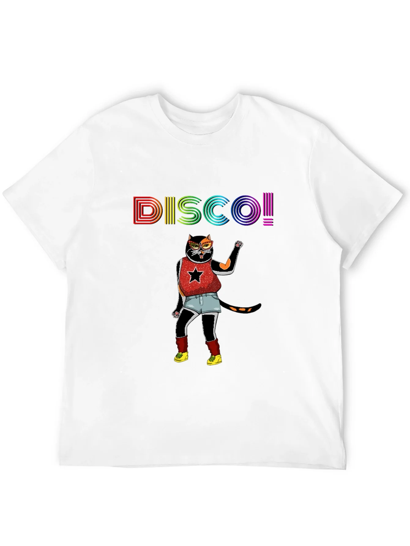 Camiseta Negra Disco Gato Divertido