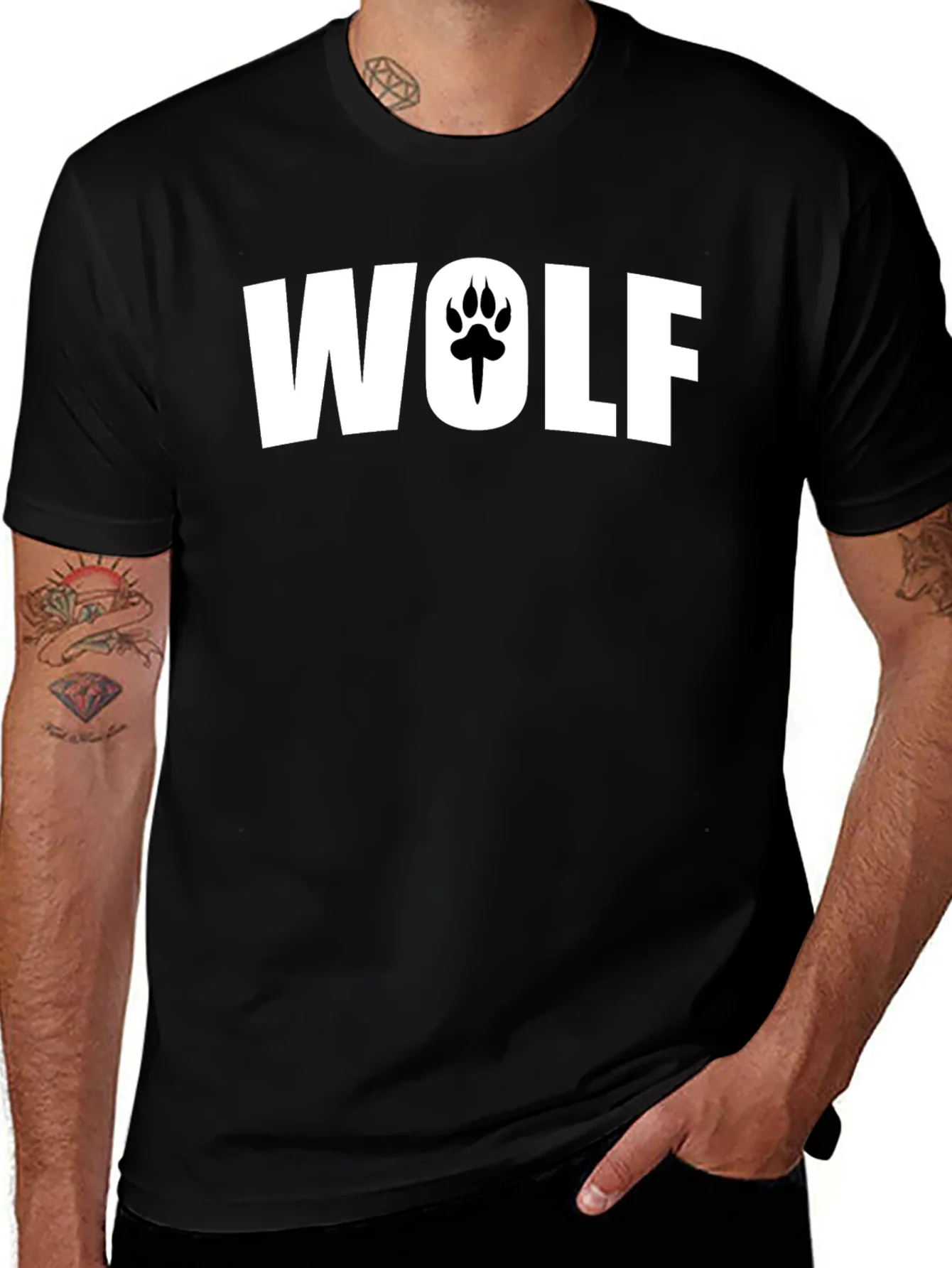 Camiseta Negra Hombre Wolf con Huella