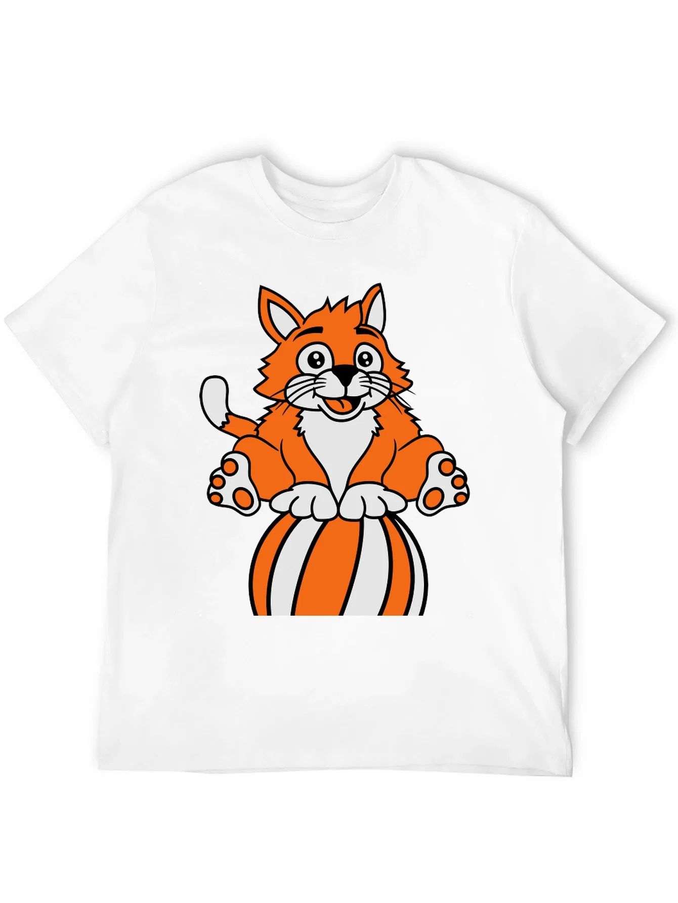 Rebbecca Cartoon Cat on Ball Graphic T-Shirt - Black