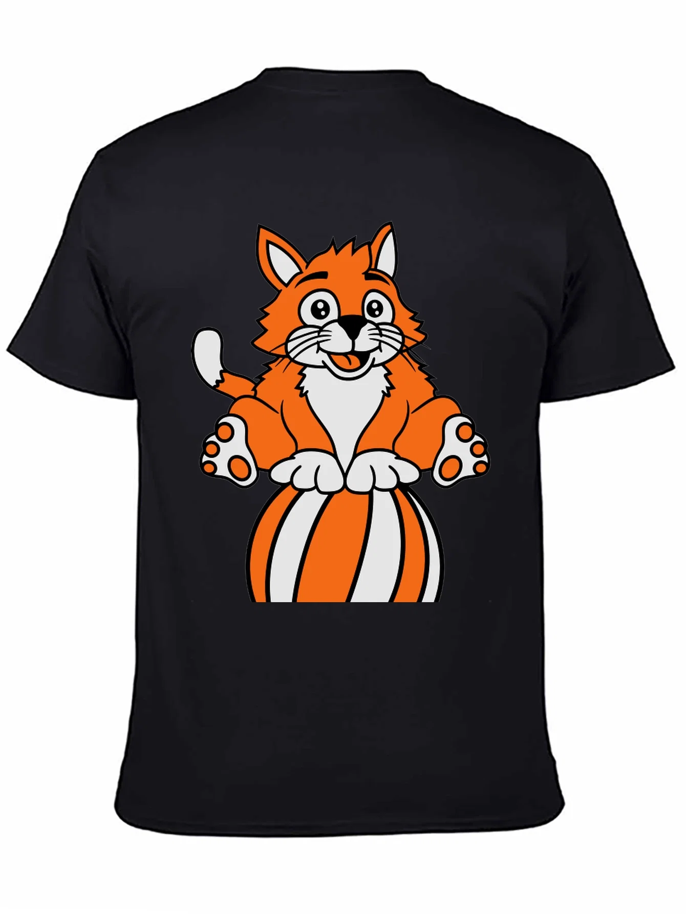 Rebbecca Cartoon Cat on Ball Graphic T-Shirt - Black