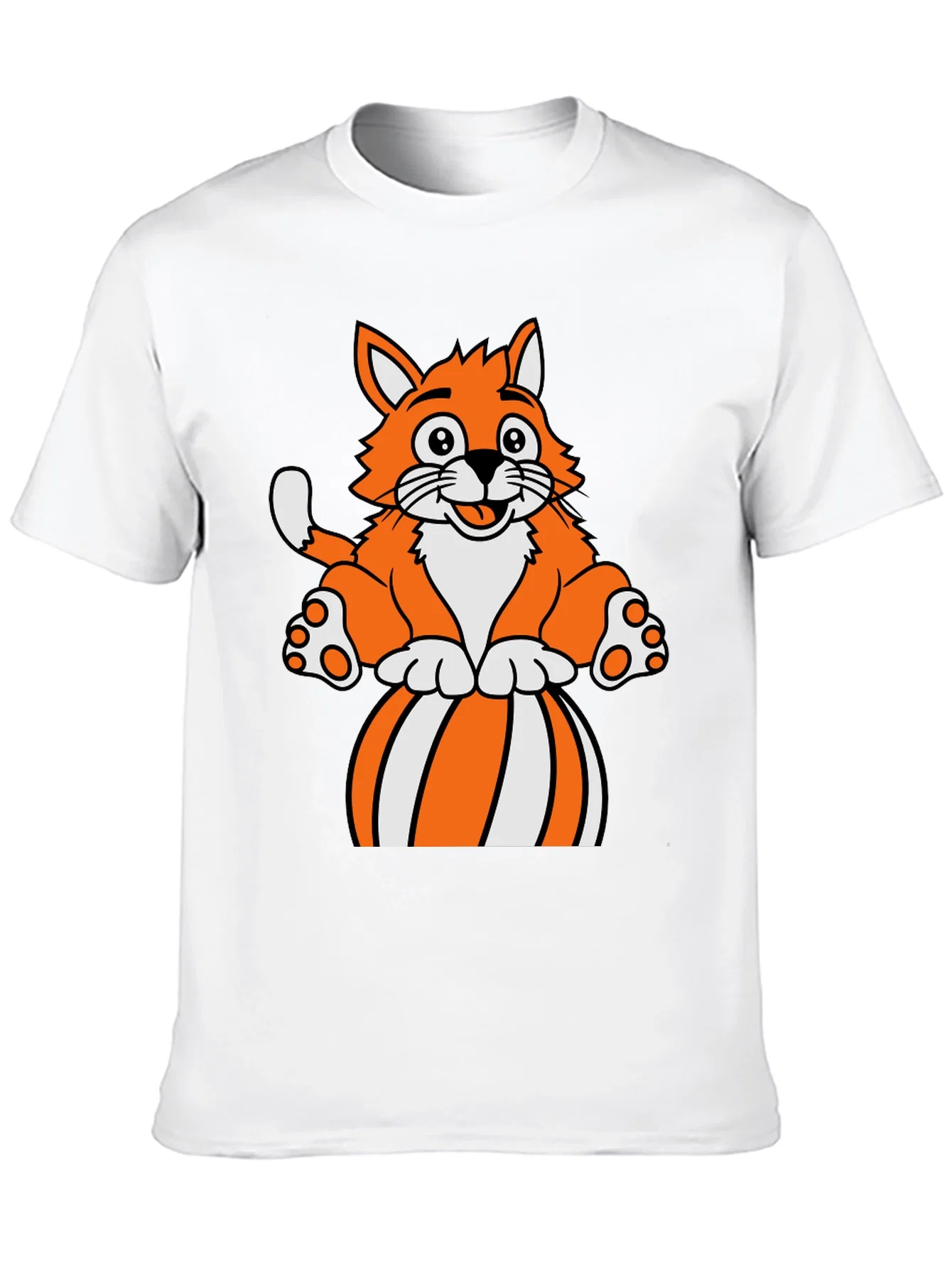 Rebbecca Cartoon Cat on Ball Graphic T-Shirt - Black